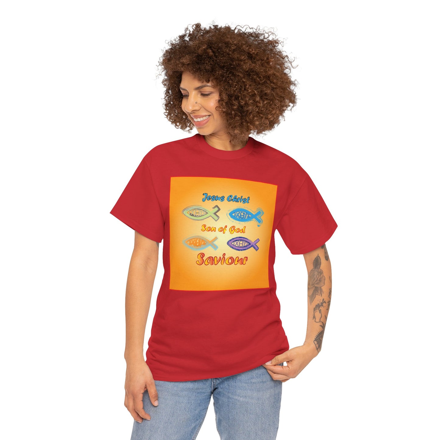 Jesus Christ son of God and fish symbol T-shirt design.