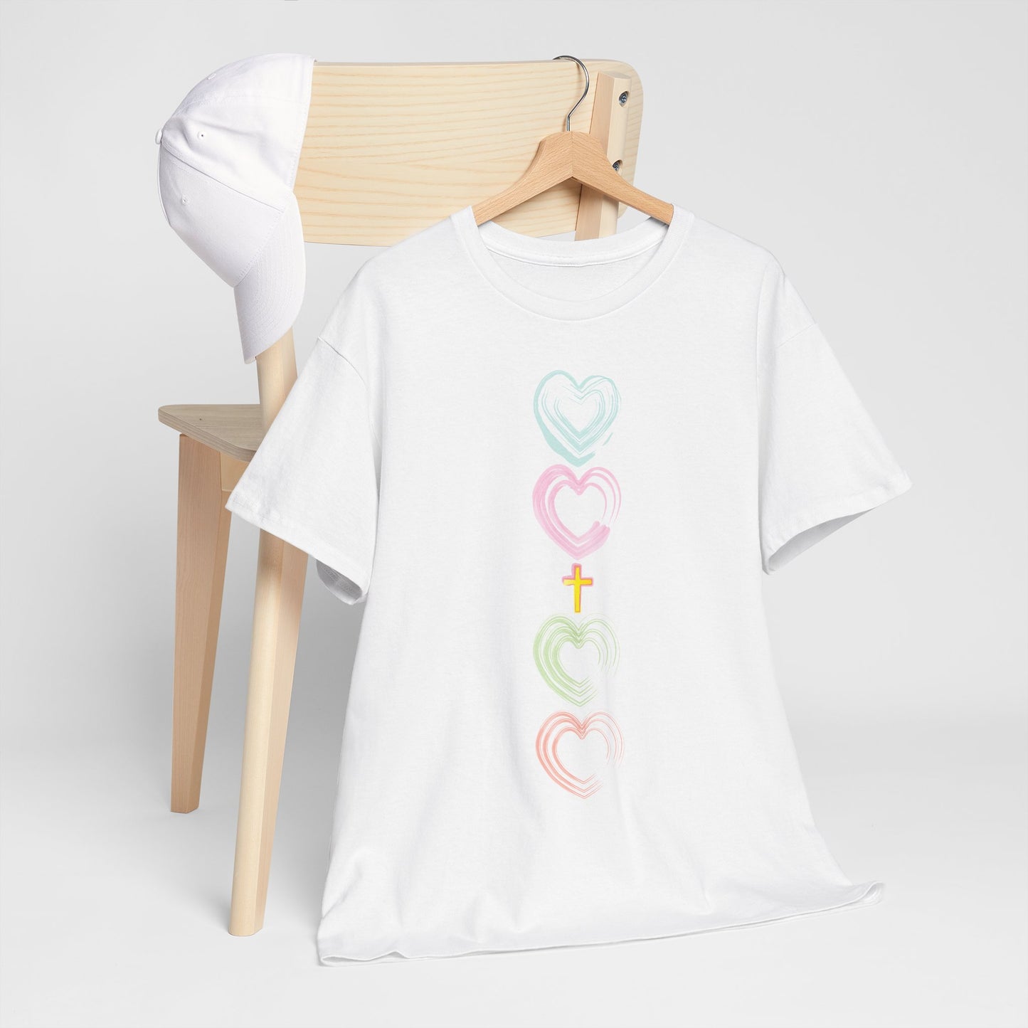 Christian inspired pastel hearts and cross T-shirt