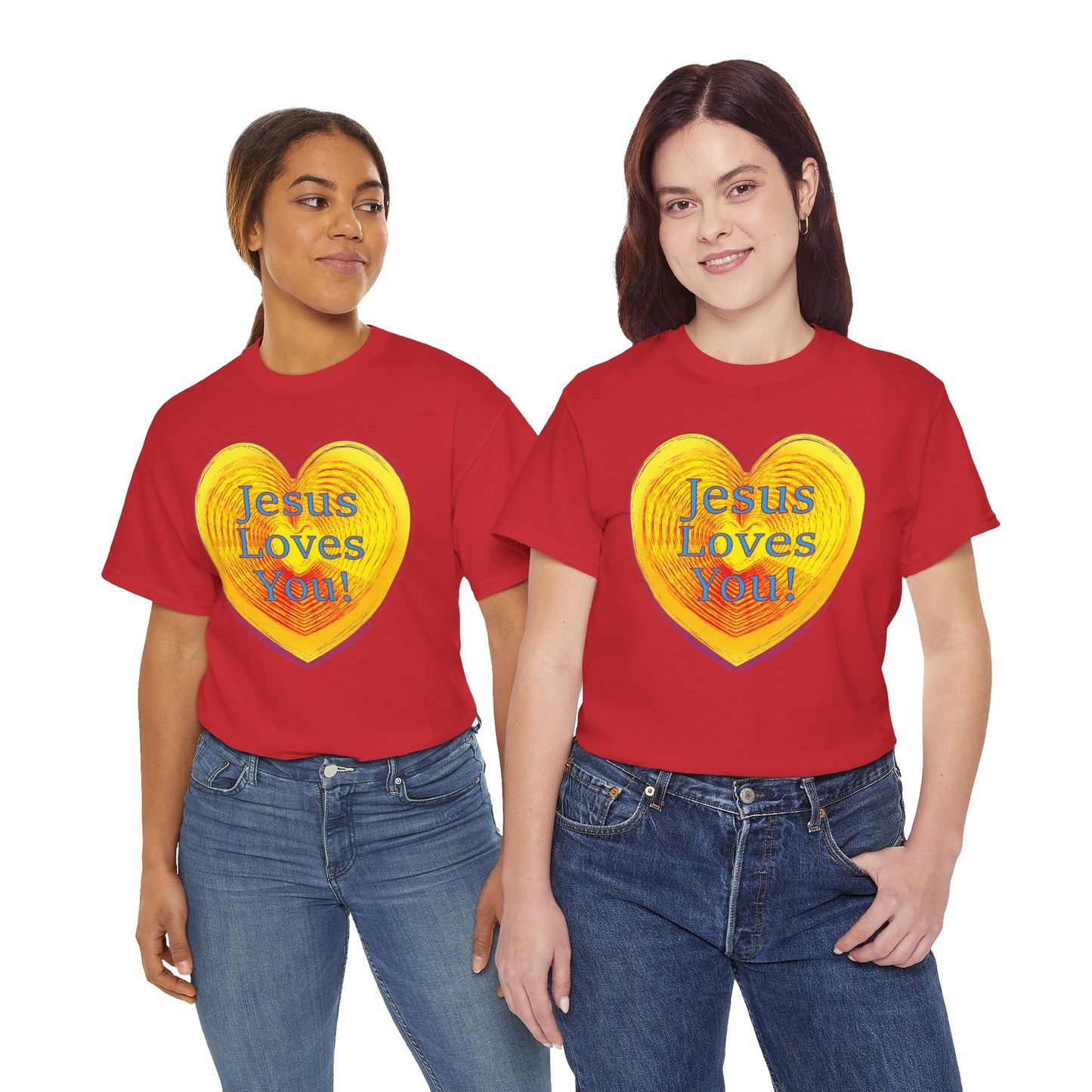 Jesus Loves You with heart Christian inspired T-Shirt design.