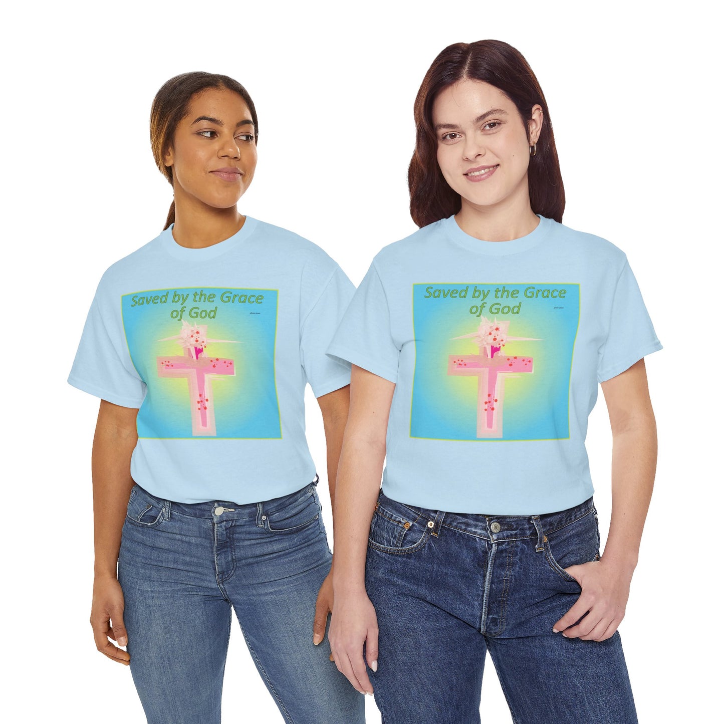 Saved by Grace Cotton Inspirational Faith T-Shirt.