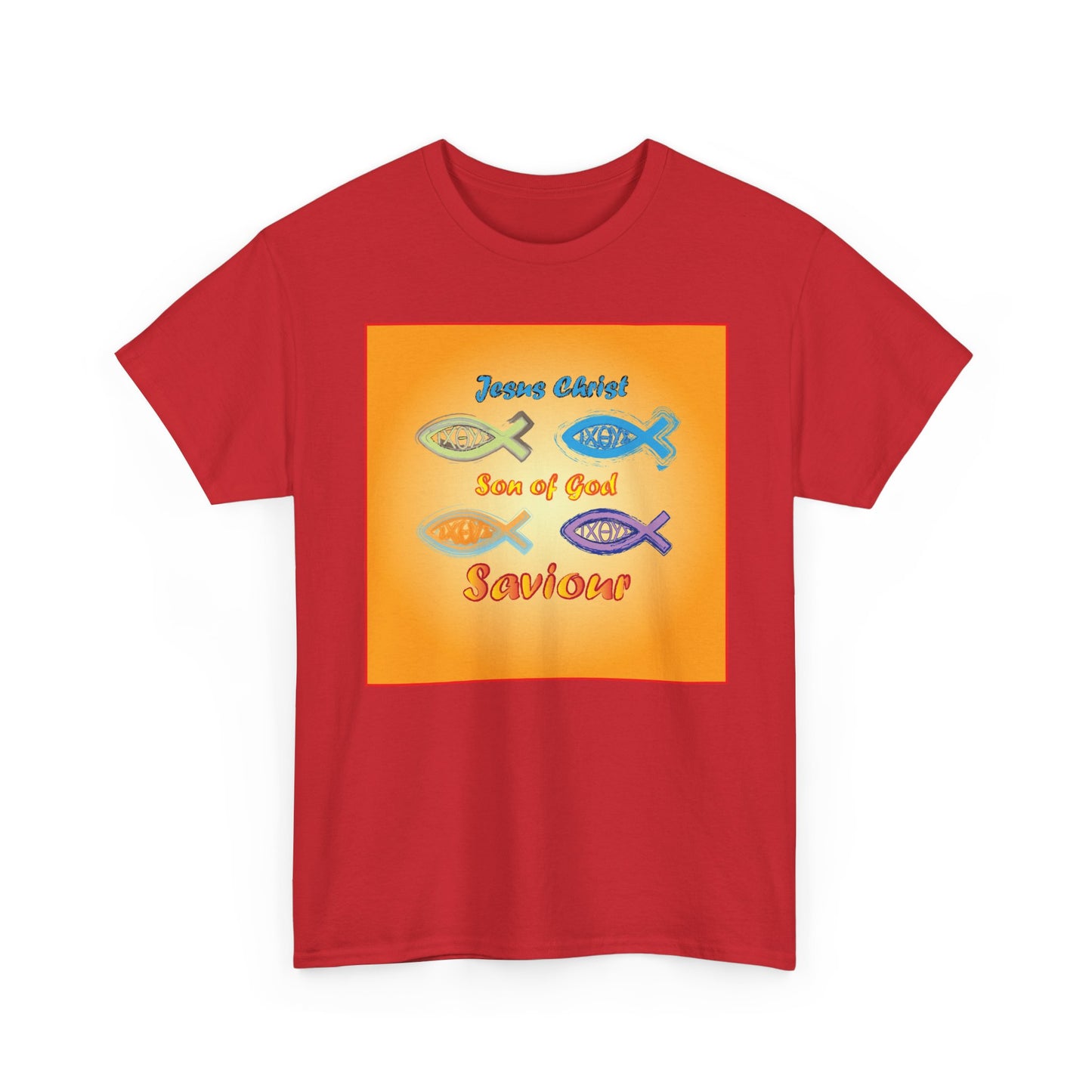 Jesus Christ son of God and fish symbol T-shirt design.