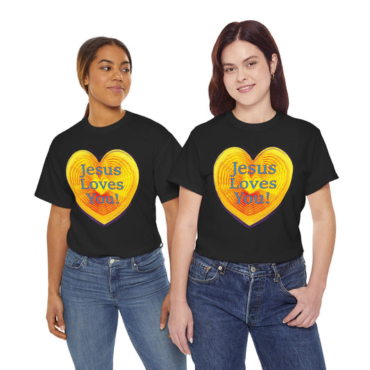 Jesus Loves You with heart Christian inspired T-Shirt design.