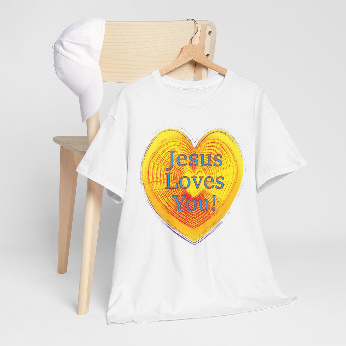 Jesus Loves You with heart Christian inspired T-Shirt design.