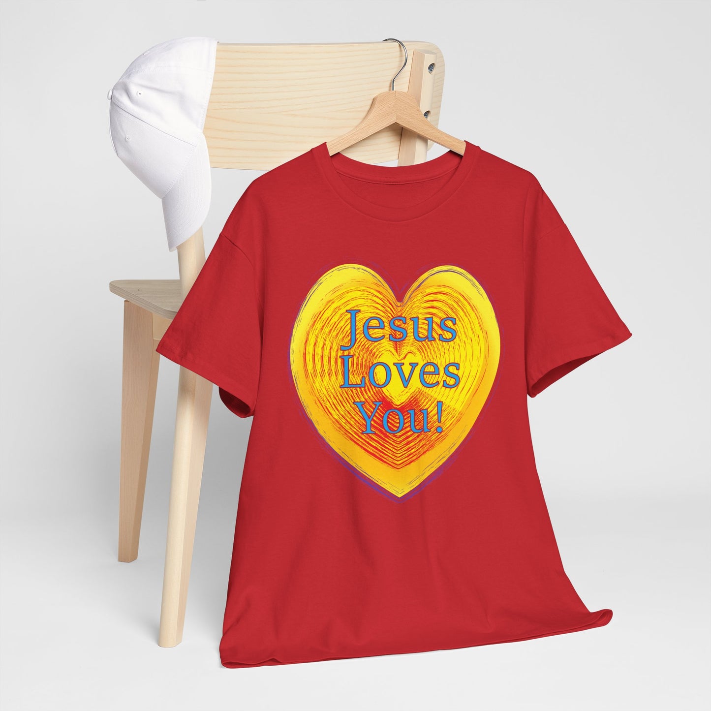 Jesus Loves You with heart Christian inspired T-Shirt design.
