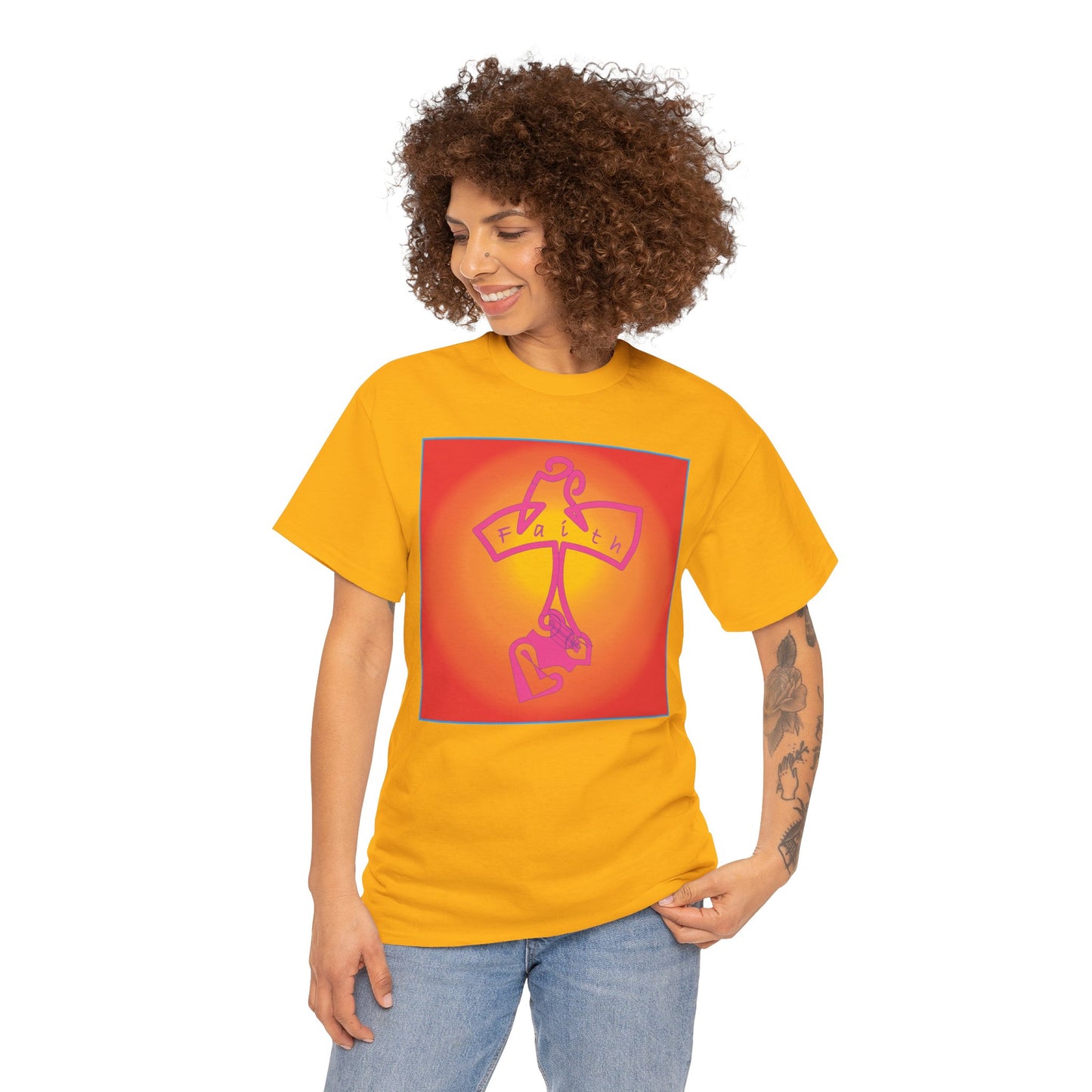 Vibrant Christian Faith Cotton Tee, with Cross and Faith design.