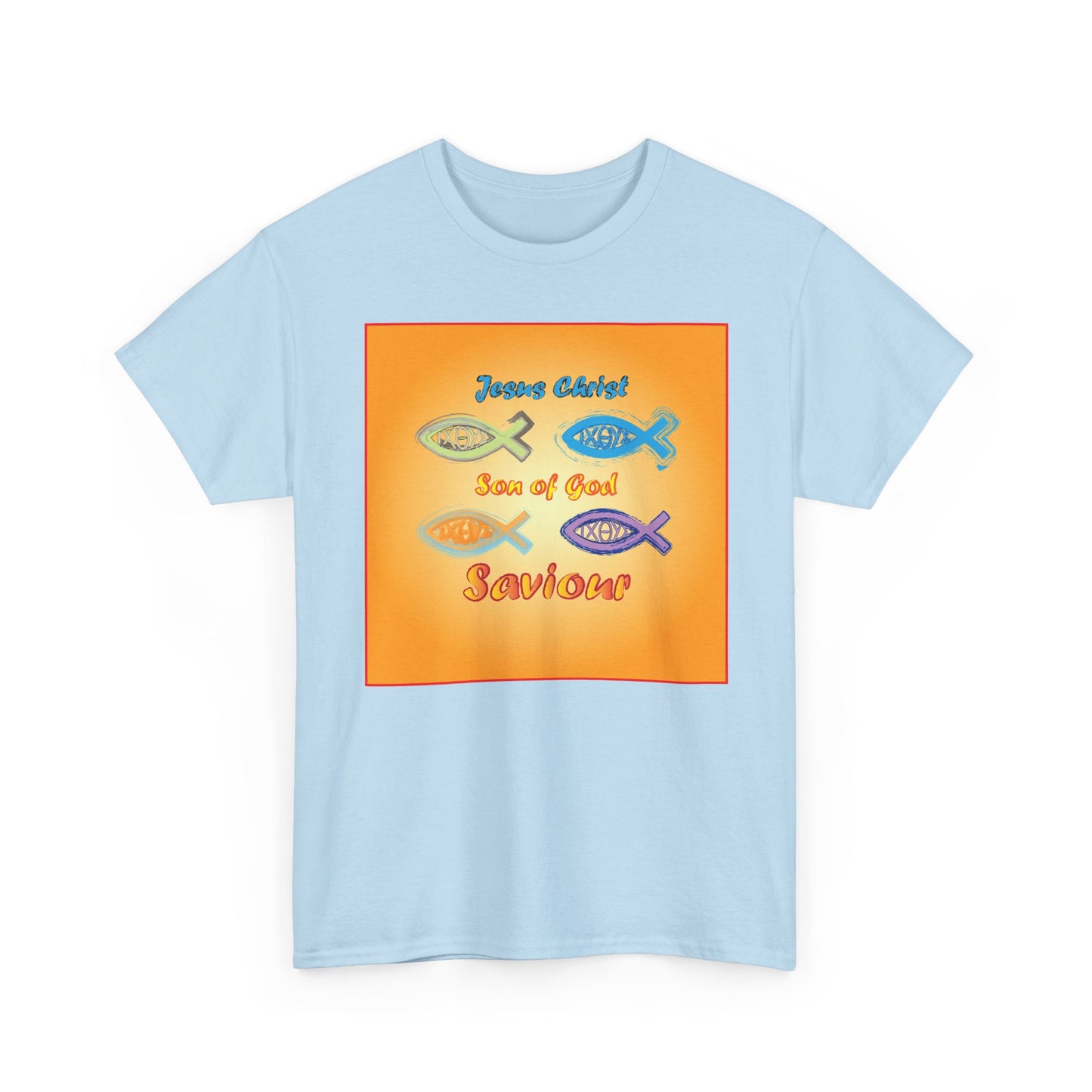 Jesus Christ son of God and fish symbol T-shirt design.