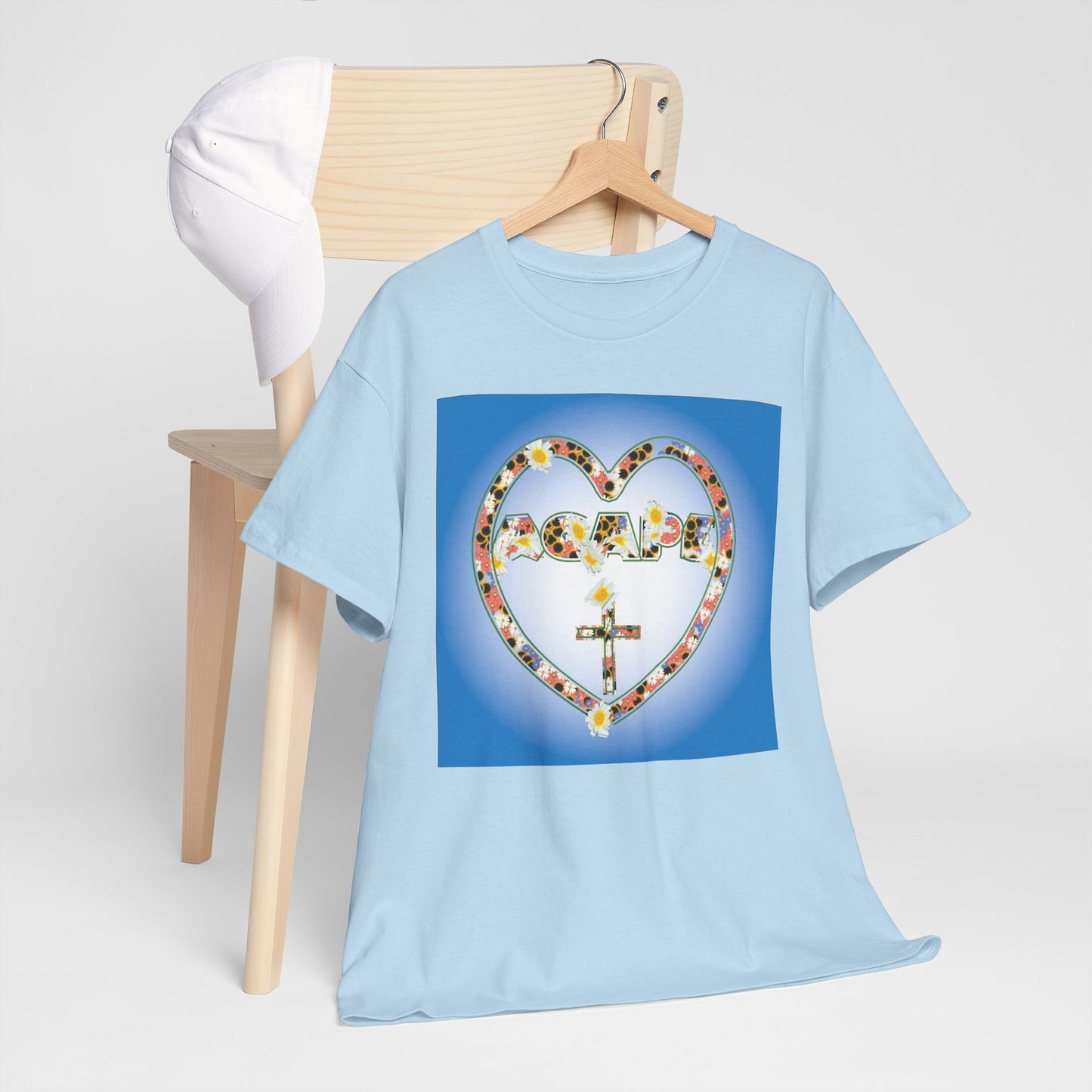 Agape Heart & Cross Floral christian inspired T-shirt design.