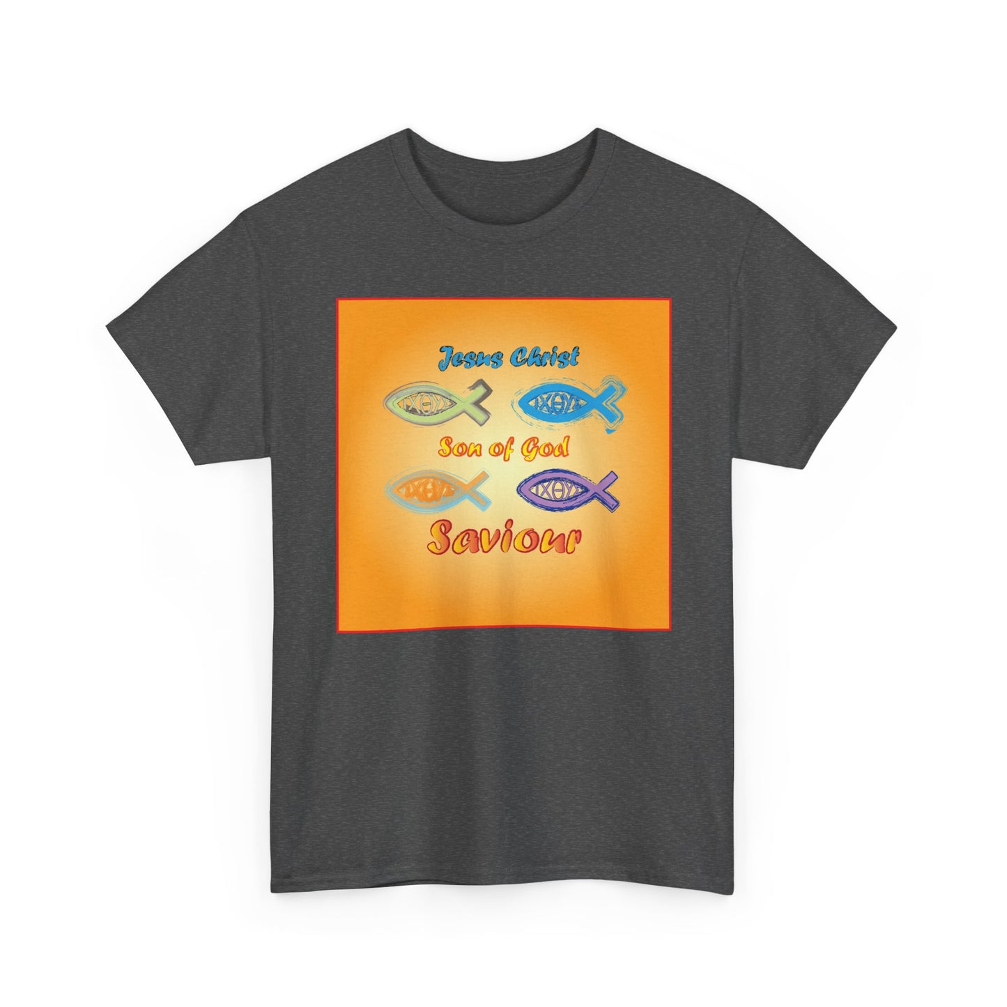 Jesus Christ son of God and fish symbol T-shirt design.