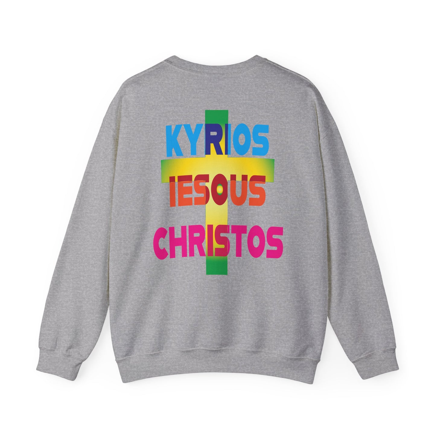 Lord Jesus Christ in ancient Greek with cross sweatshirt design.