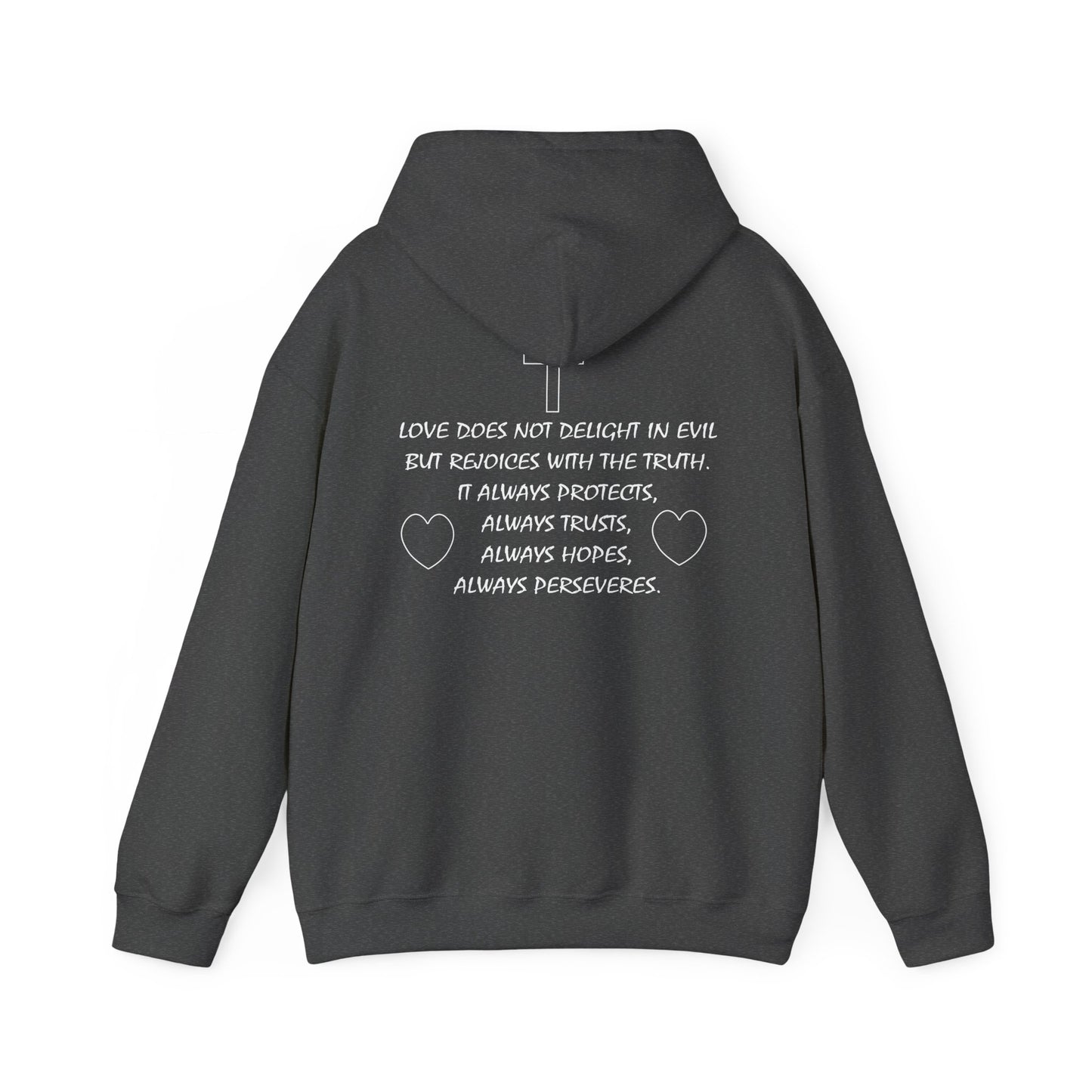 Christian love inspired hoodie design.