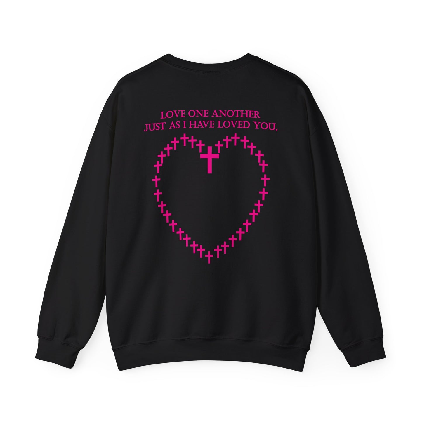 Love one another as I have loved you with heart symbol sweatshirt design.