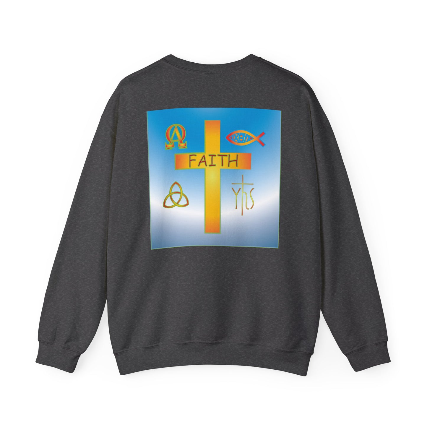 Faith and Cross with christian symbols sweatshirt design.