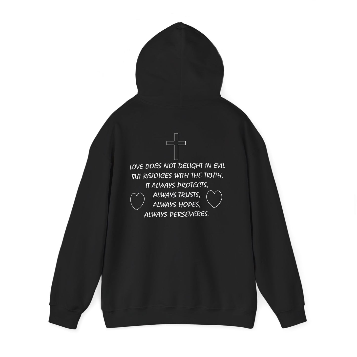 Christian love inspired hoodie design.