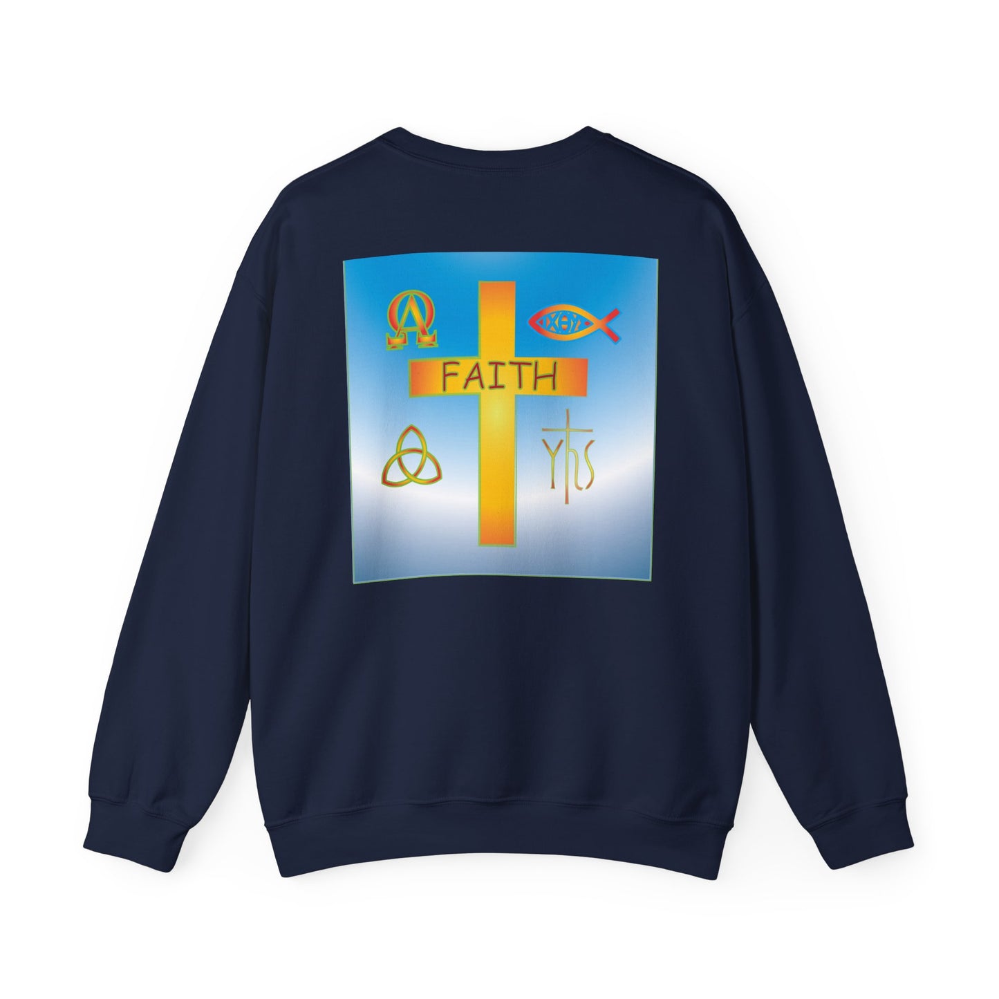 Faith and Cross with christian symbols sweatshirt design.