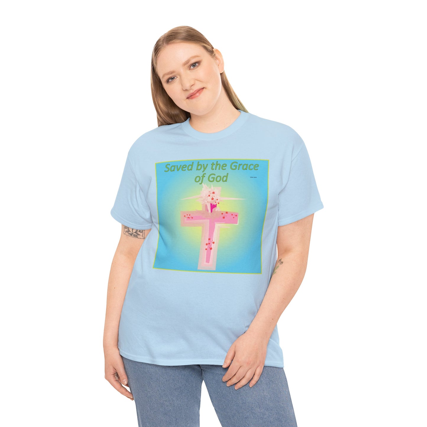 Saved by Grace Cotton Inspirational Faith T-Shirt.