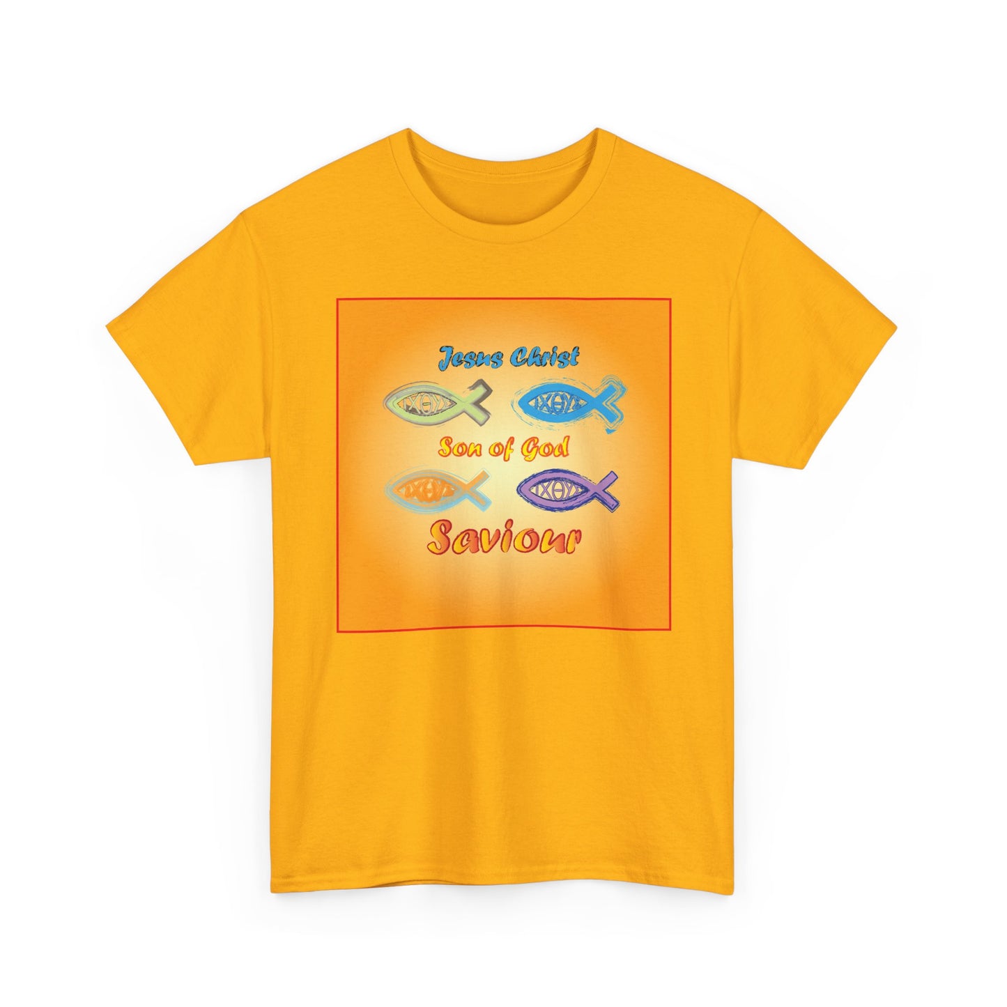 Jesus Christ son of God and fish symbol T-shirt design.