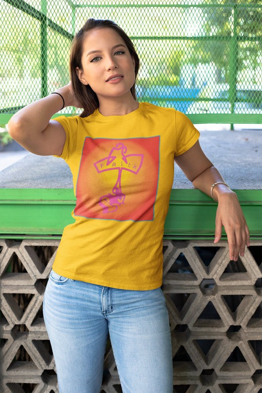 Vibrant Christian Faith Cotton Tee, with Cross and Faith design.