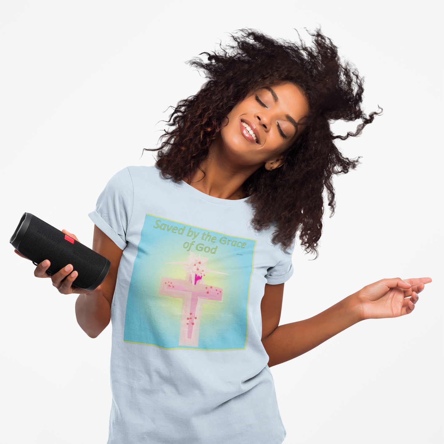 Saved by Grace Cotton Inspirational Faith T-Shirt.