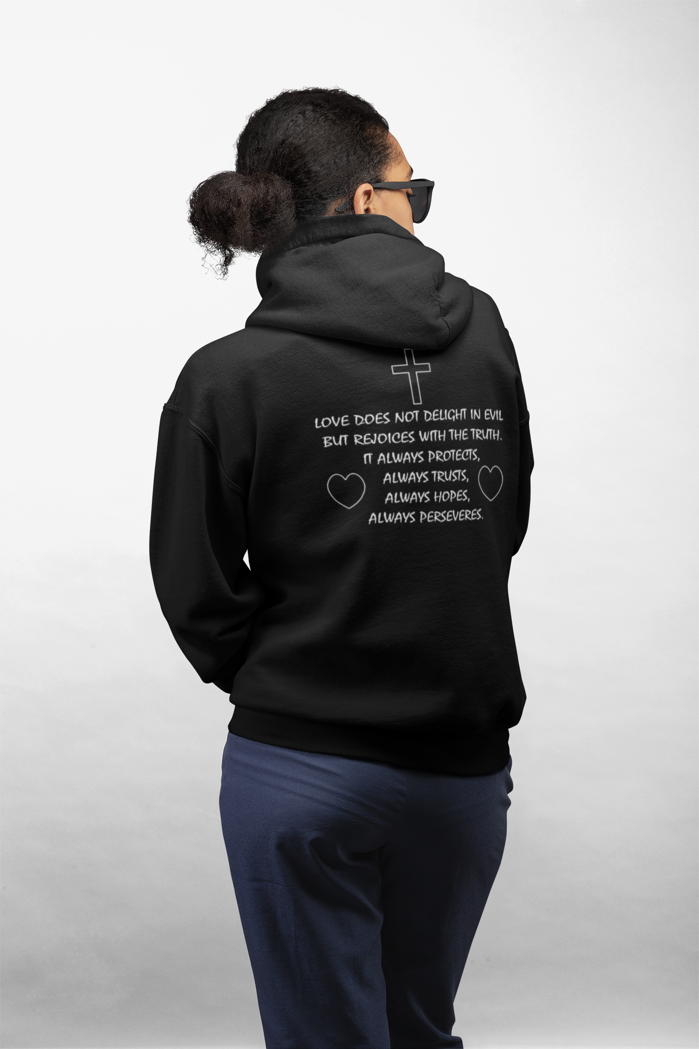 Christian love inspired hoodie design.