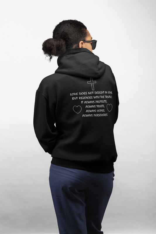 Christian love inspired hoodie design.
