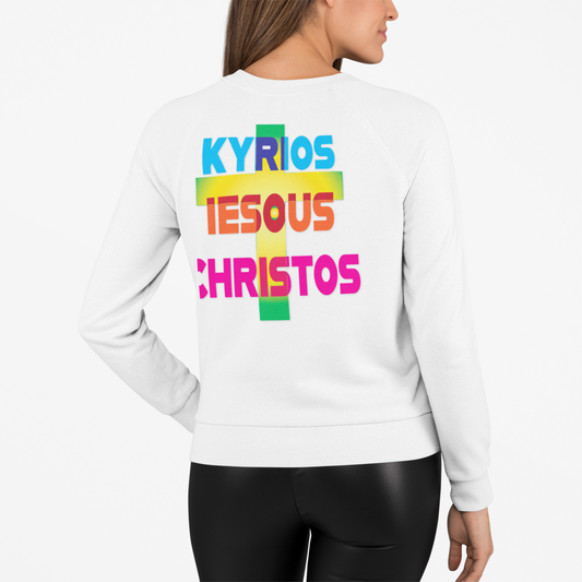 Lord Jesus Christ in ancient Greek with cross sweatshirt design.