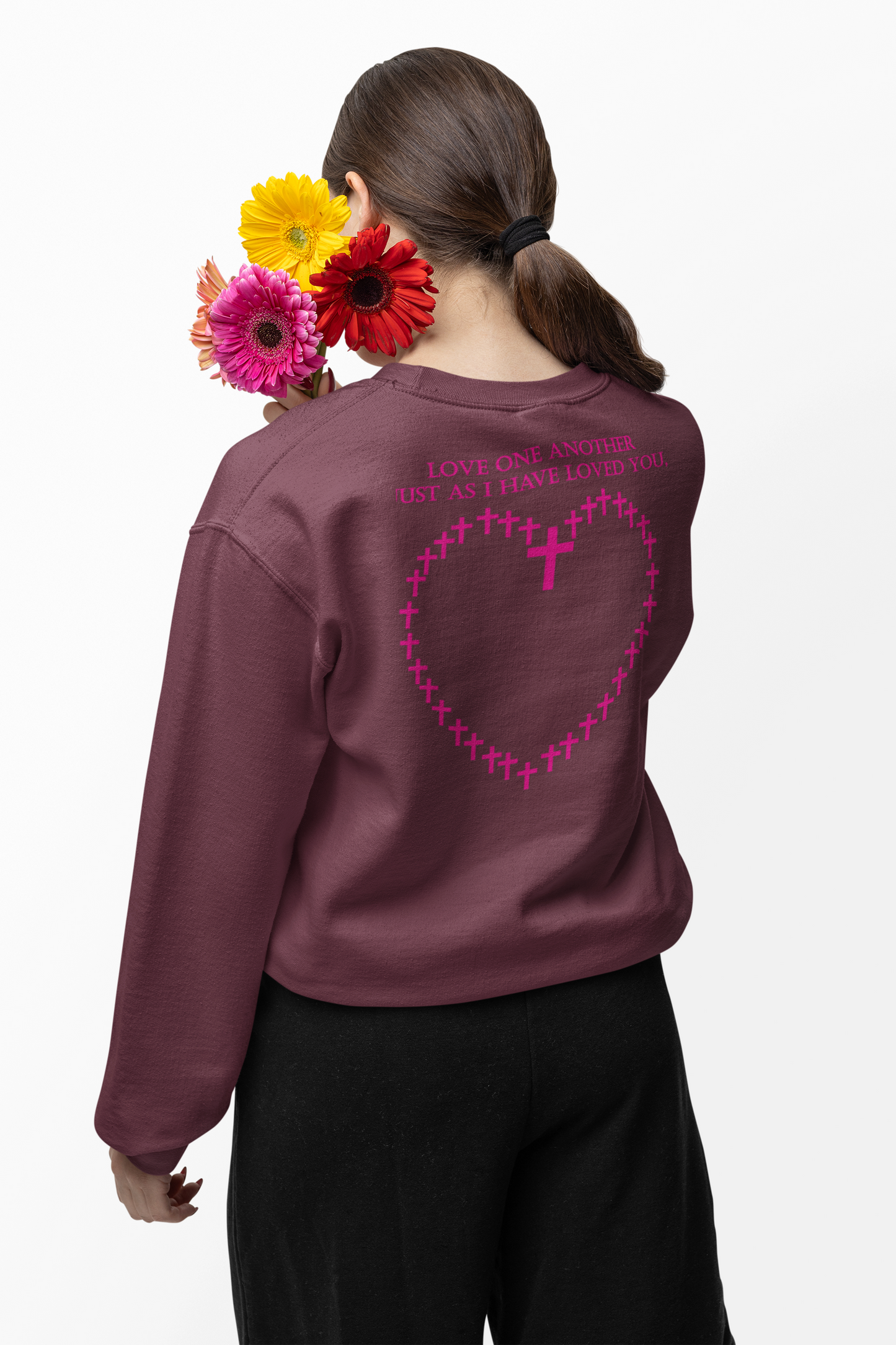 Love one another as I have loved you with heart symbol sweatshirt design.