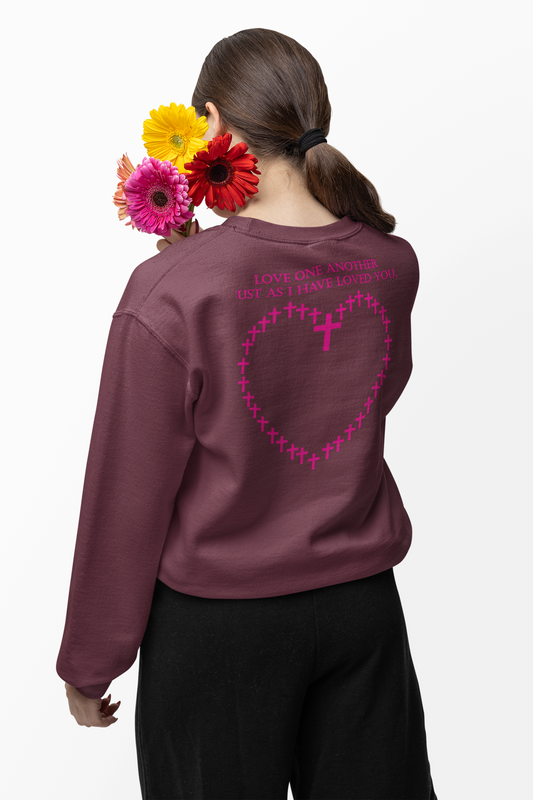 Love one another as I have loved you with heart symbol sweatshirt design.
