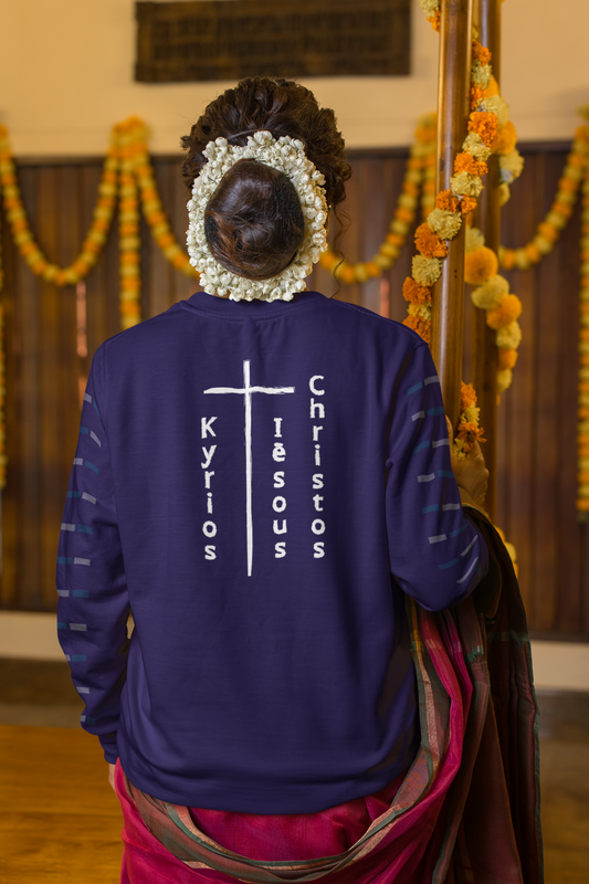 Lord Jesus Christ in ancient greek with cross sweatshirt design