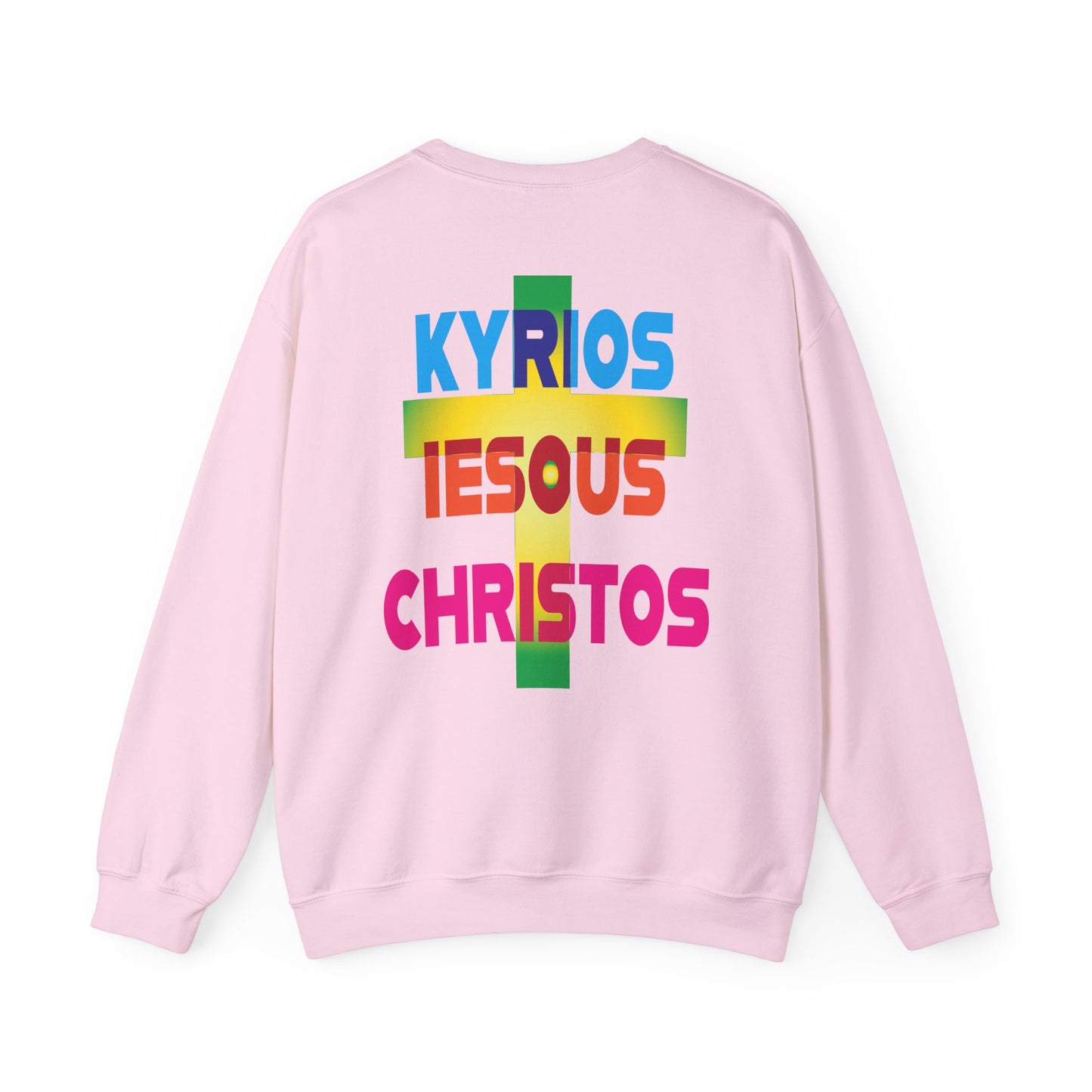 Lord Jesus Christ in ancient Greek with cross sweatshirt design.