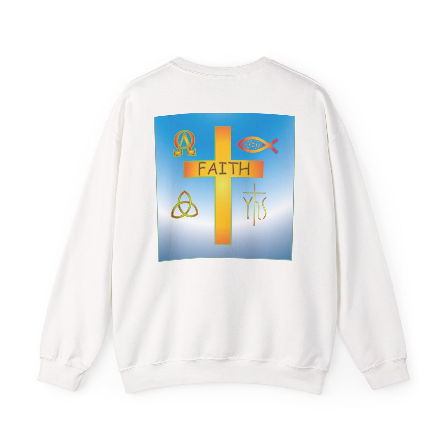 Faith and Cross with christian symbols sweatshirt design.