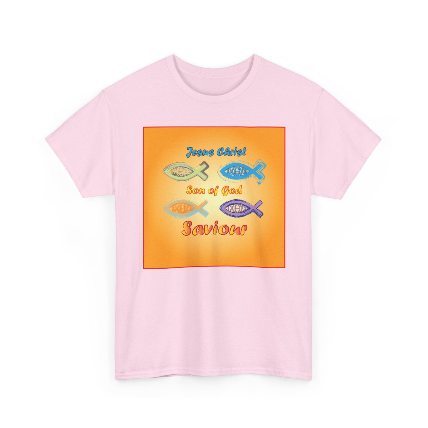 Jesus Christ son of God and fish symbol T-shirt design.