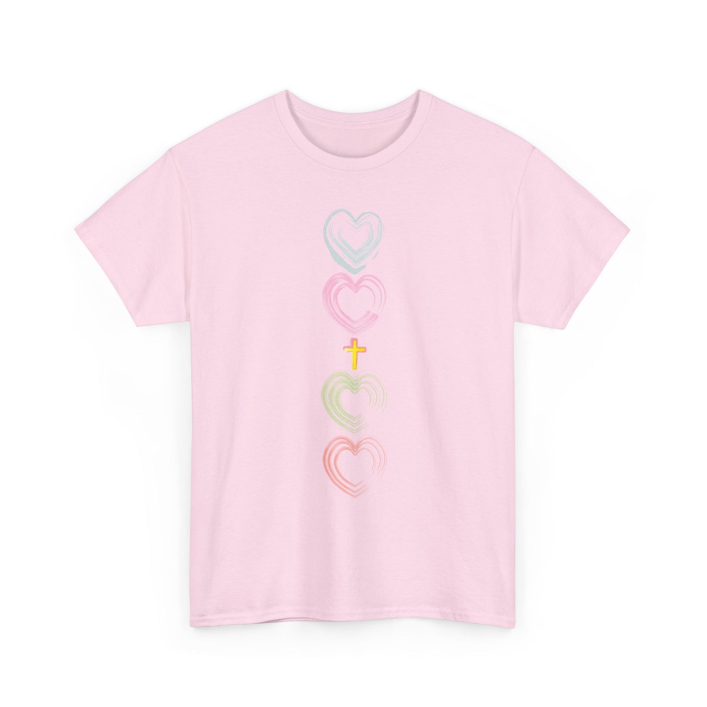 Christian inspired pastel hearts and cross T-shirt