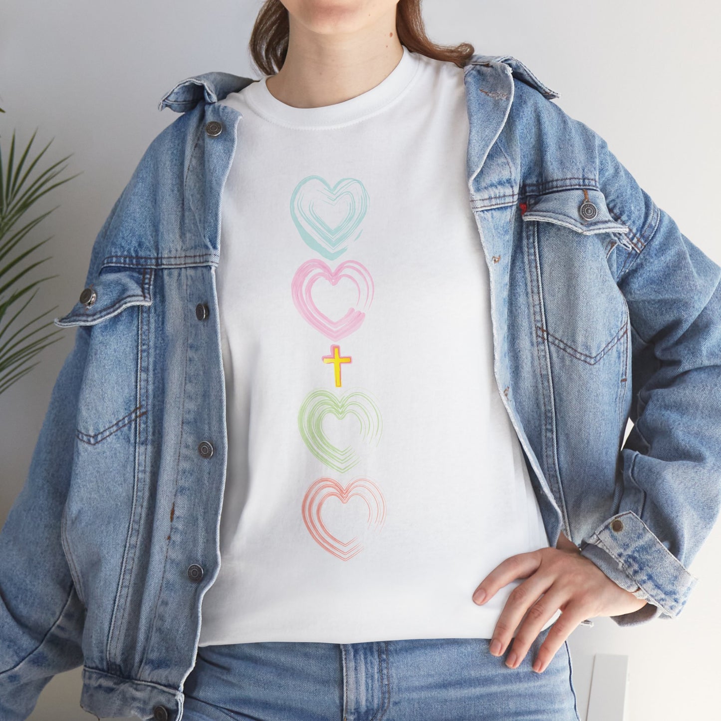 Christian inspired pastel hearts and cross T-shirt