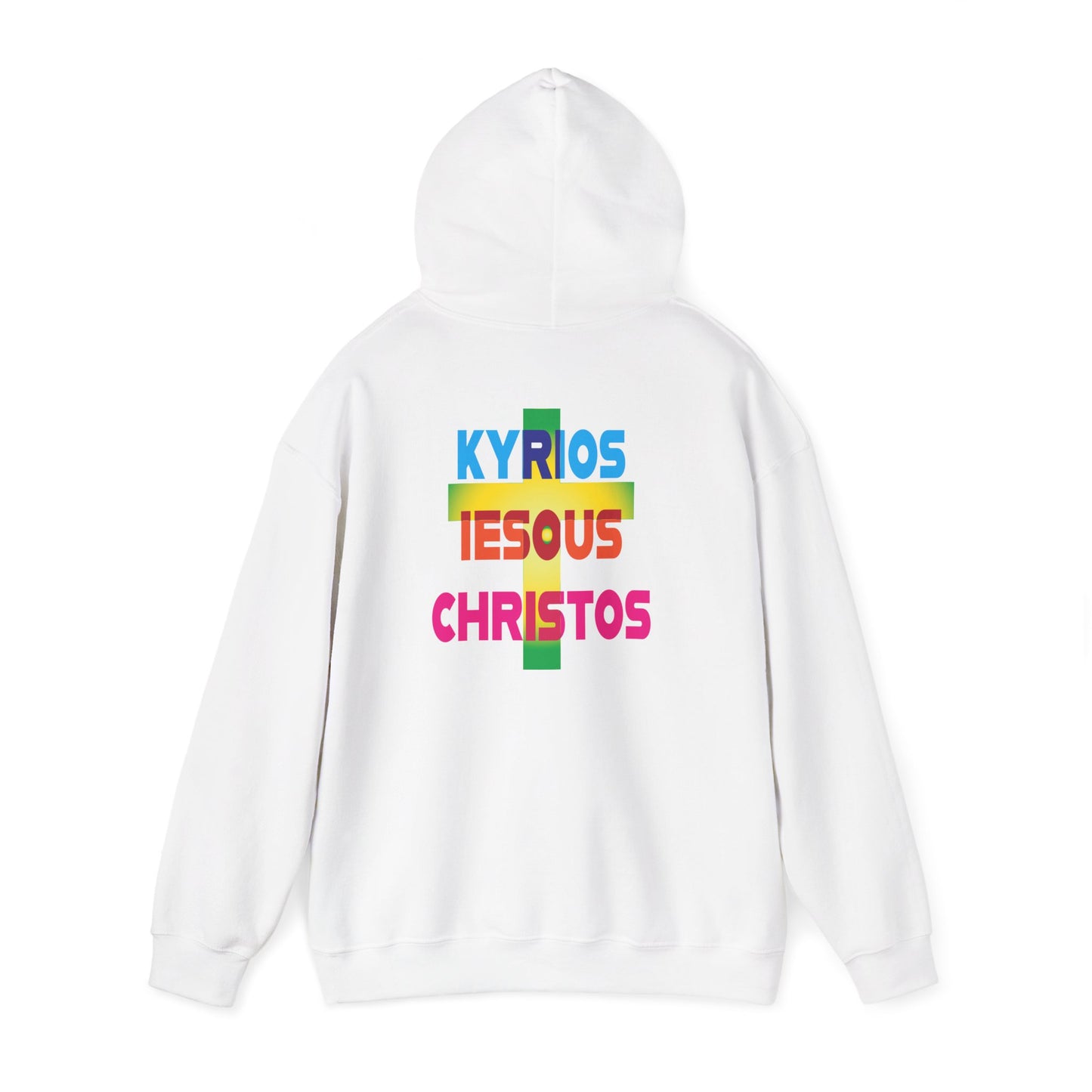 Lord Jesus Christ in ancient Greek with cross hoodie design.