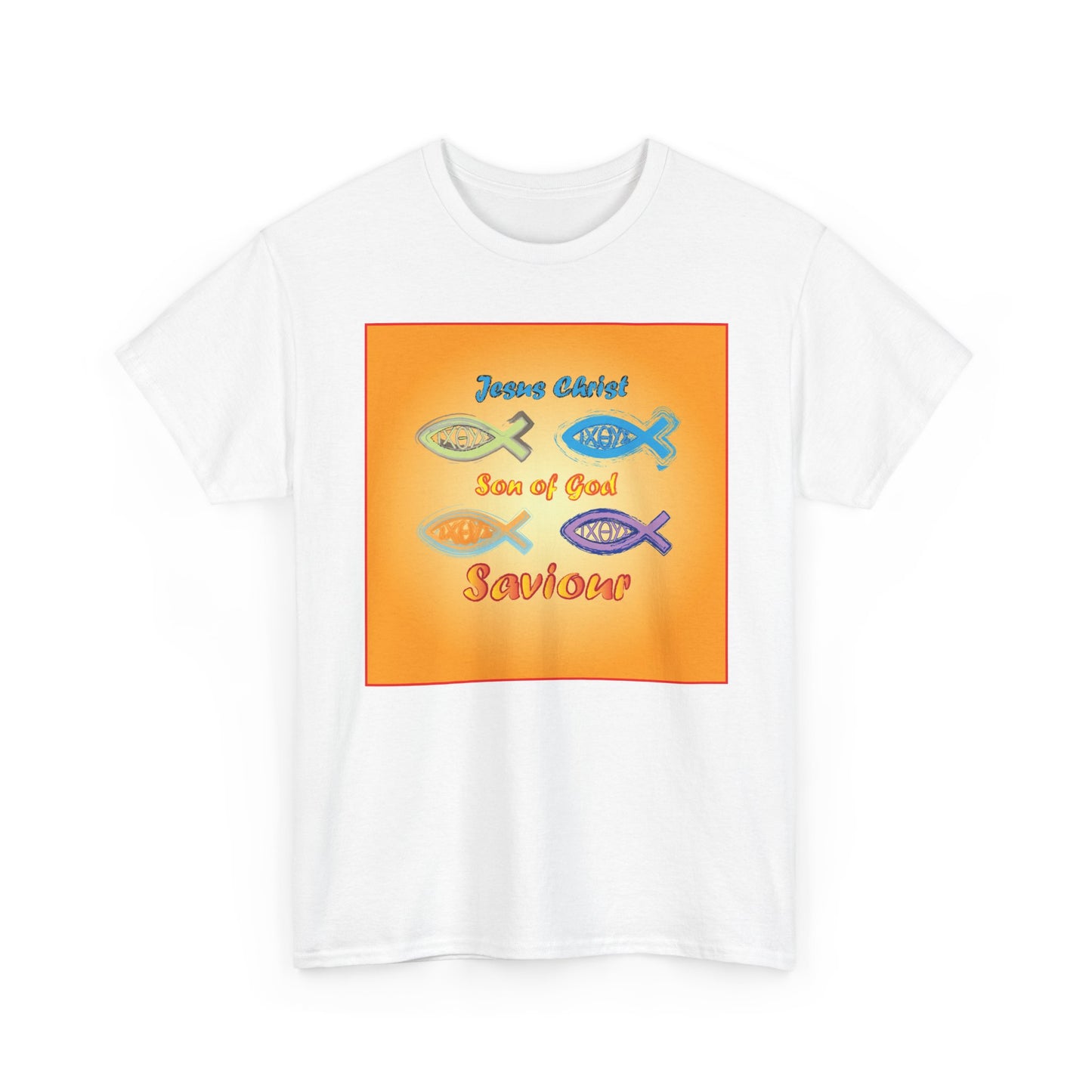 Jesus Christ son of God and fish symbol T-shirt design.