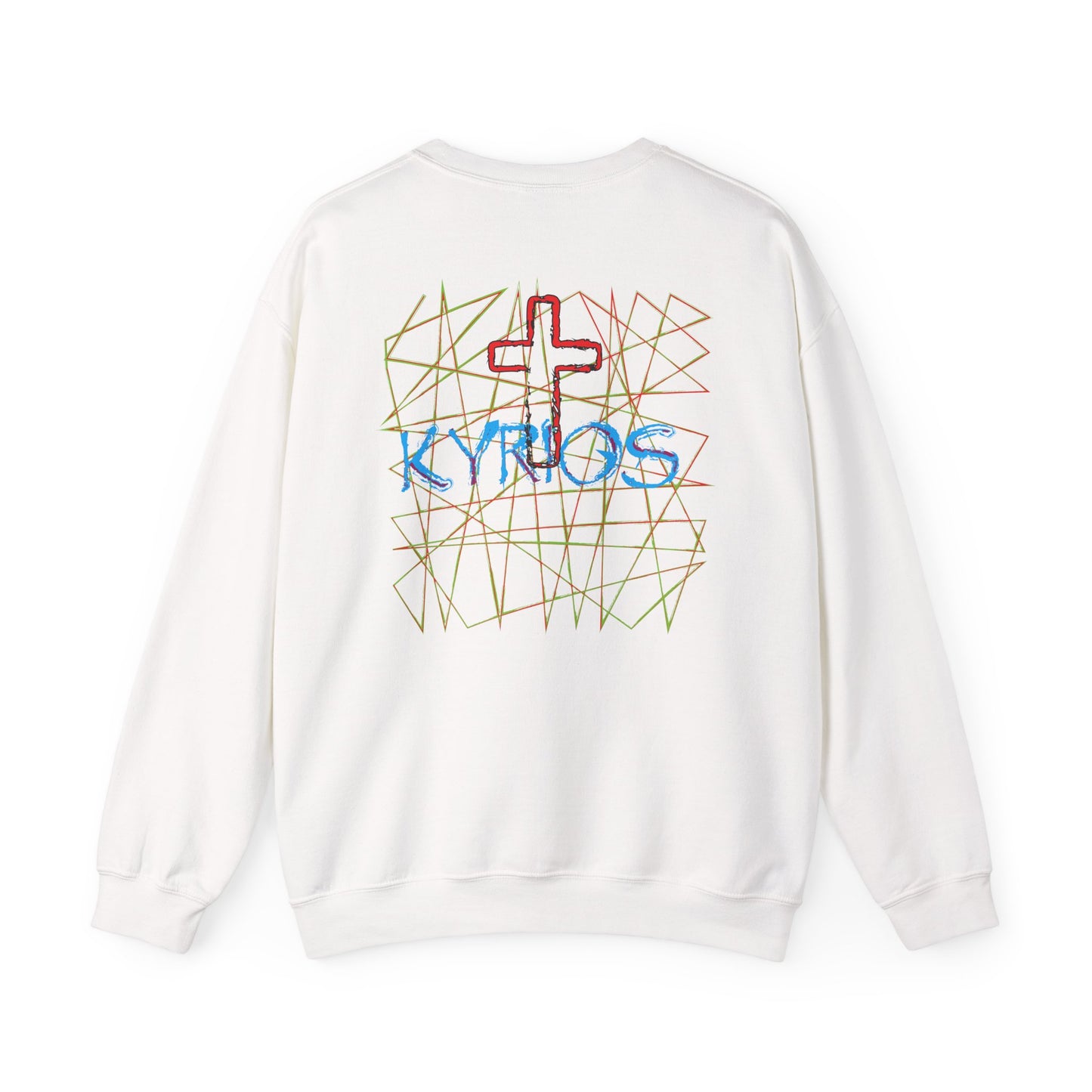 Kyrios with cross christian inspired sweatshirt design.