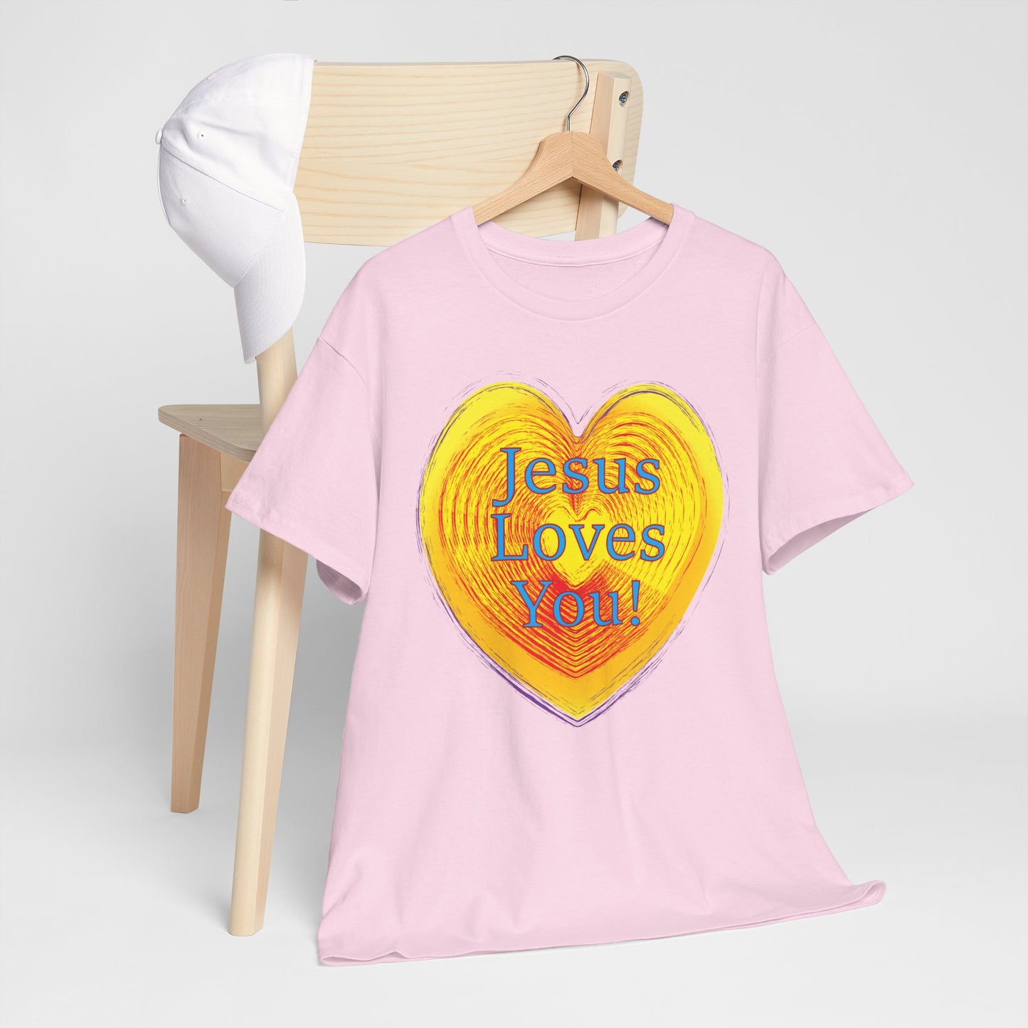 Jesus Loves You with heart Christian inspired T-Shirt design.