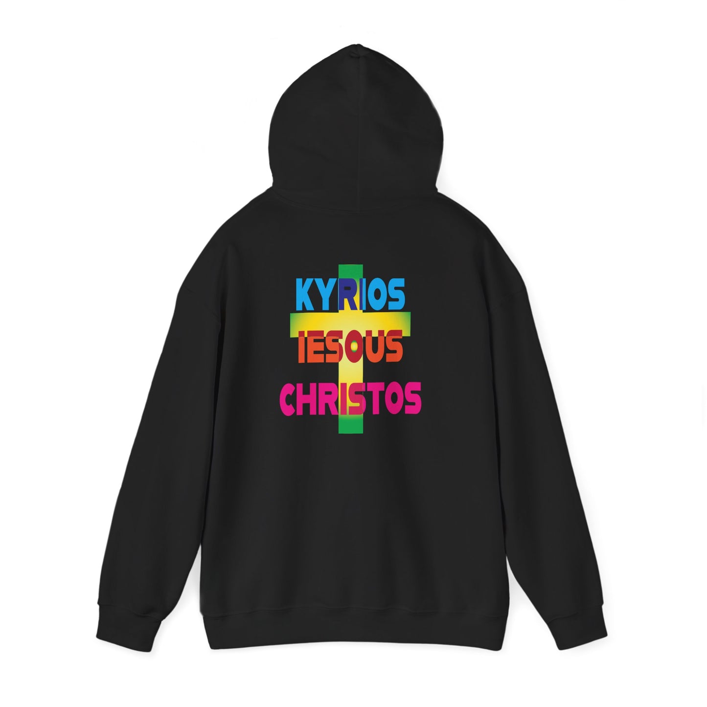 Lord Jesus Christ in ancient Greek with cross hoodie design.