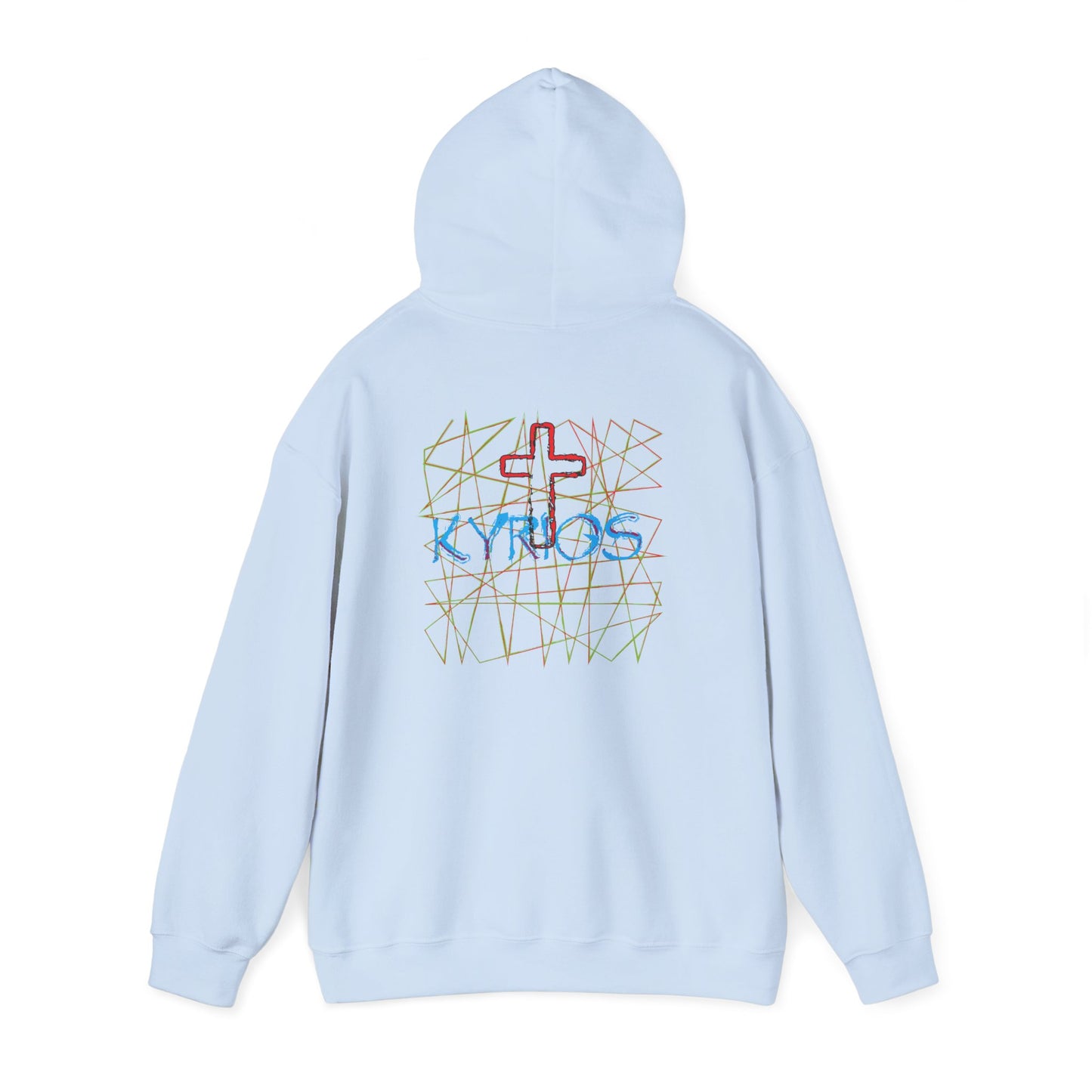 Kyrios with cross christian inspired hoodie design.