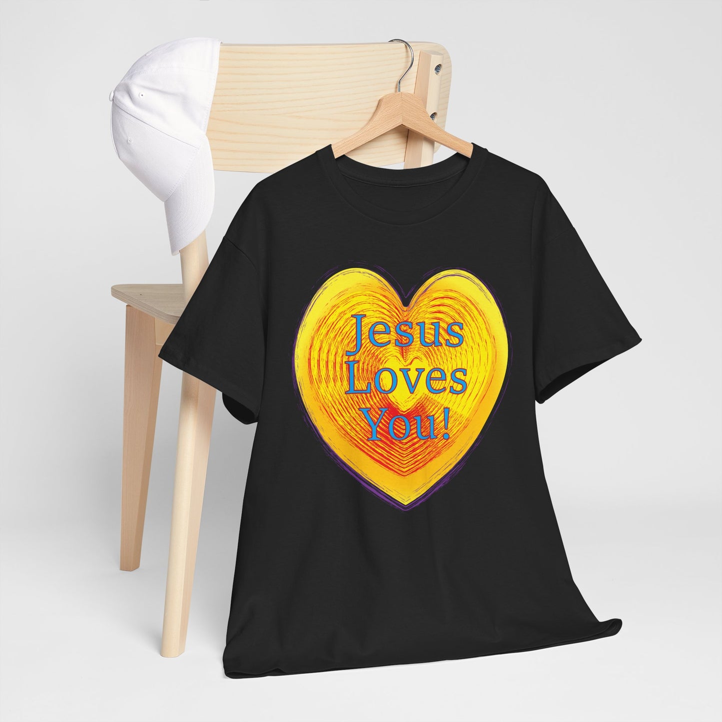 Jesus Loves You with heart Christian inspired T-Shirt design.