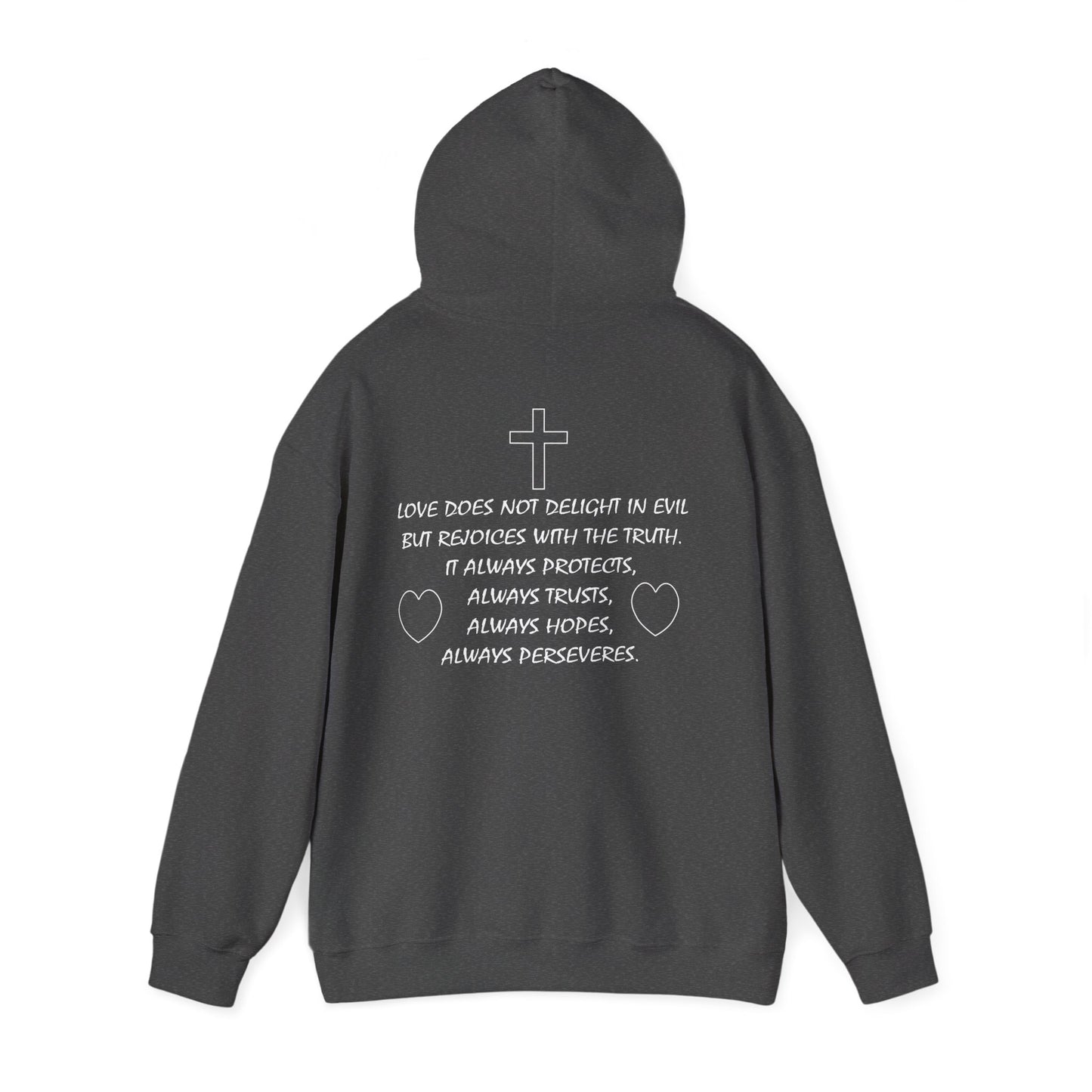 Christian love inspired hoodie design.