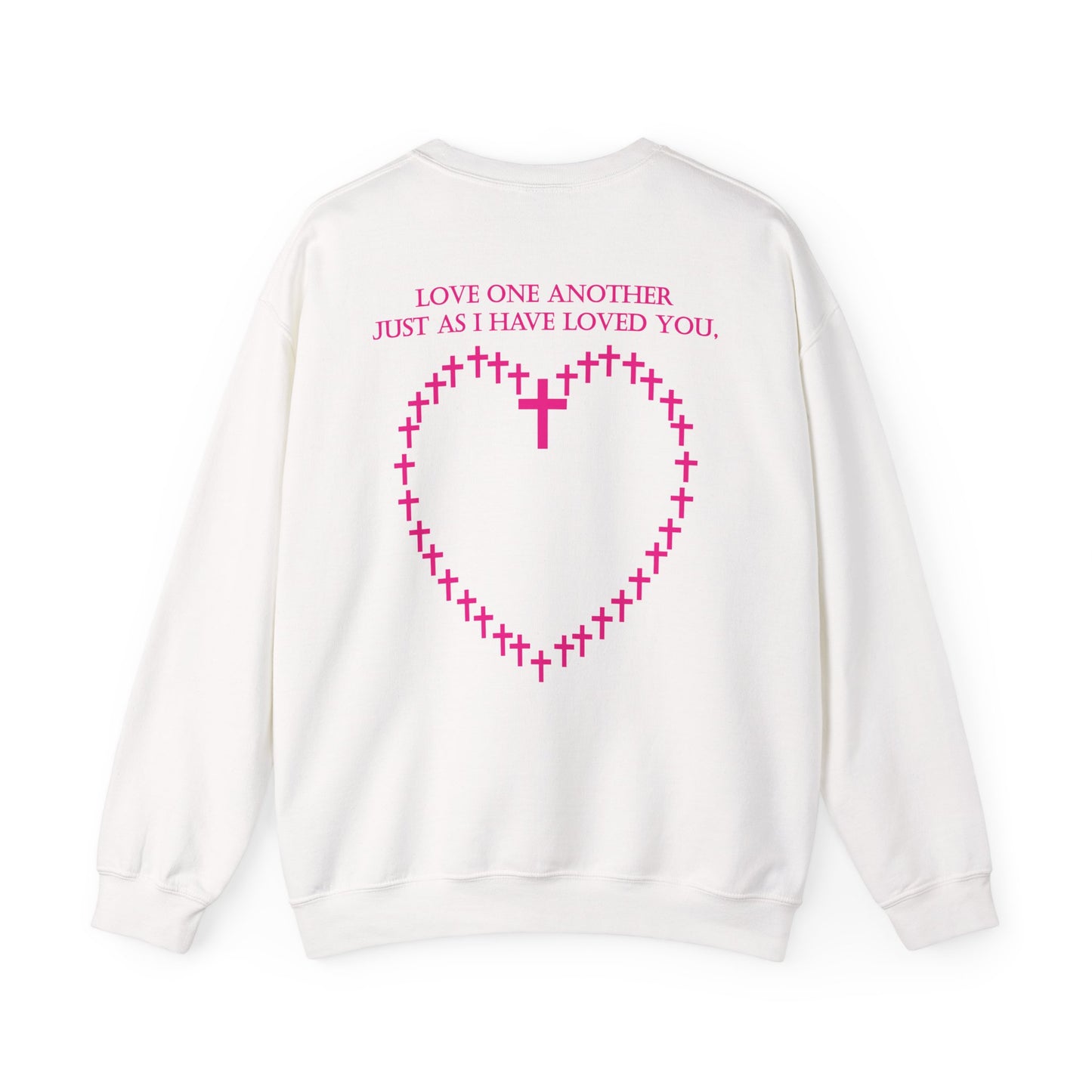 Love one another as I have loved you with heart symbol sweatshirt design.