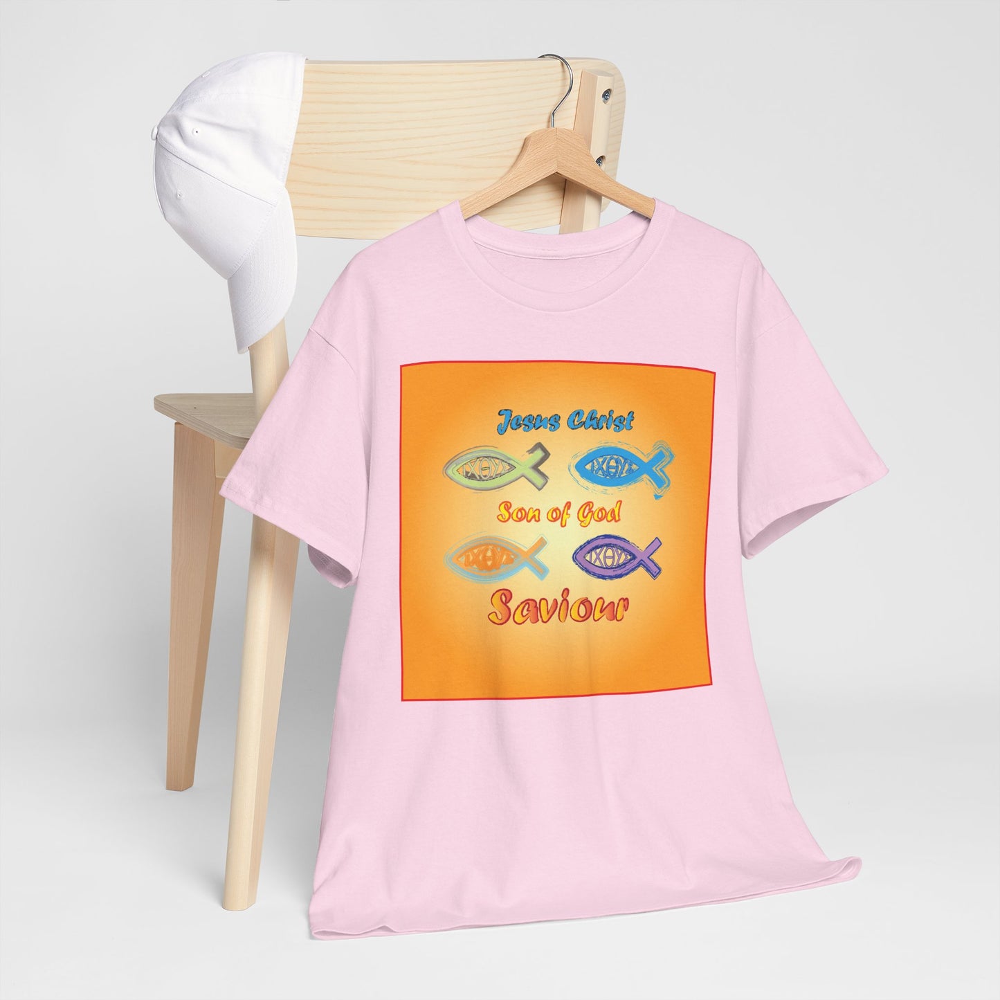 Jesus Christ son of God and fish symbol T-shirt design.