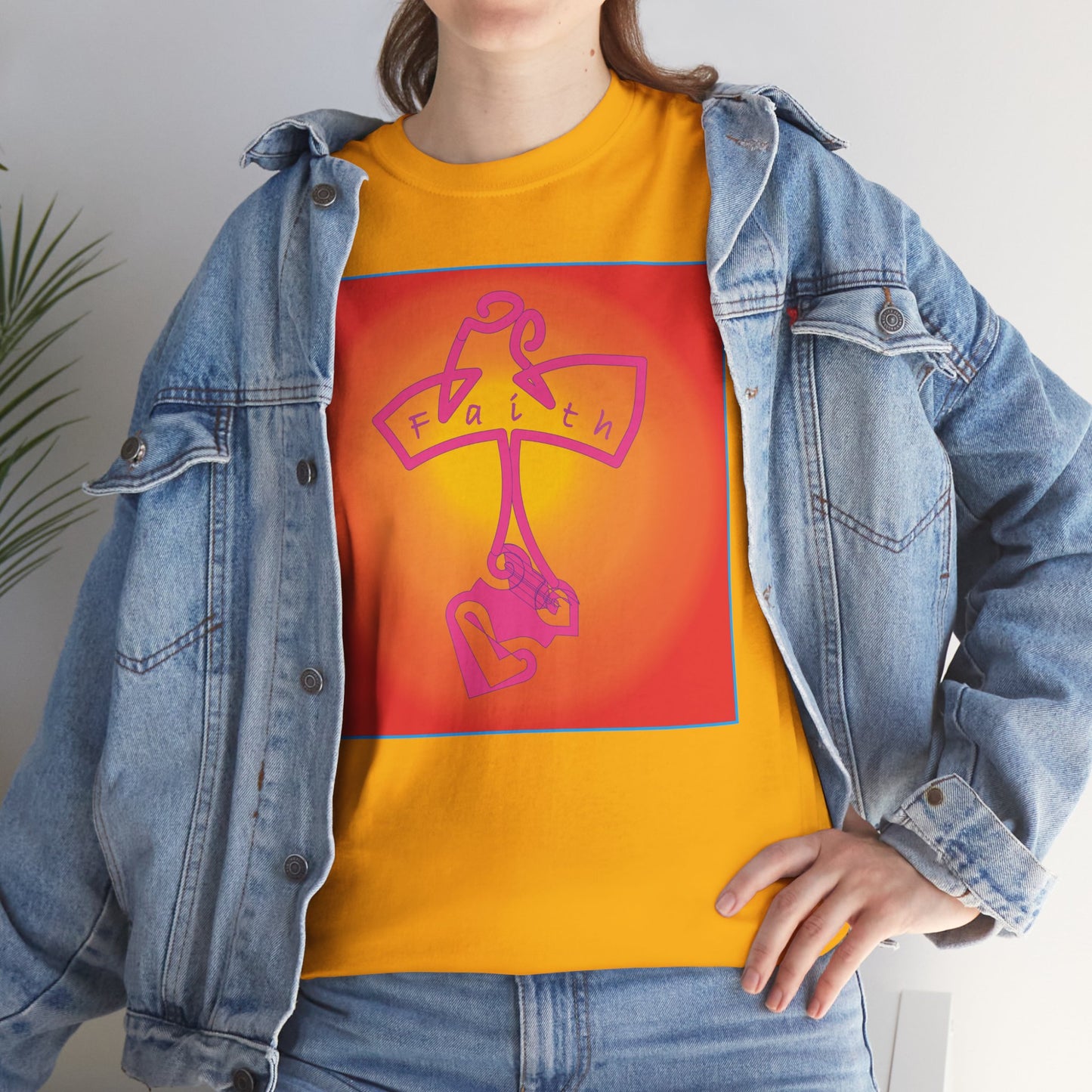 Vibrant Christian Faith Cotton Tee, with Cross and Faith design.