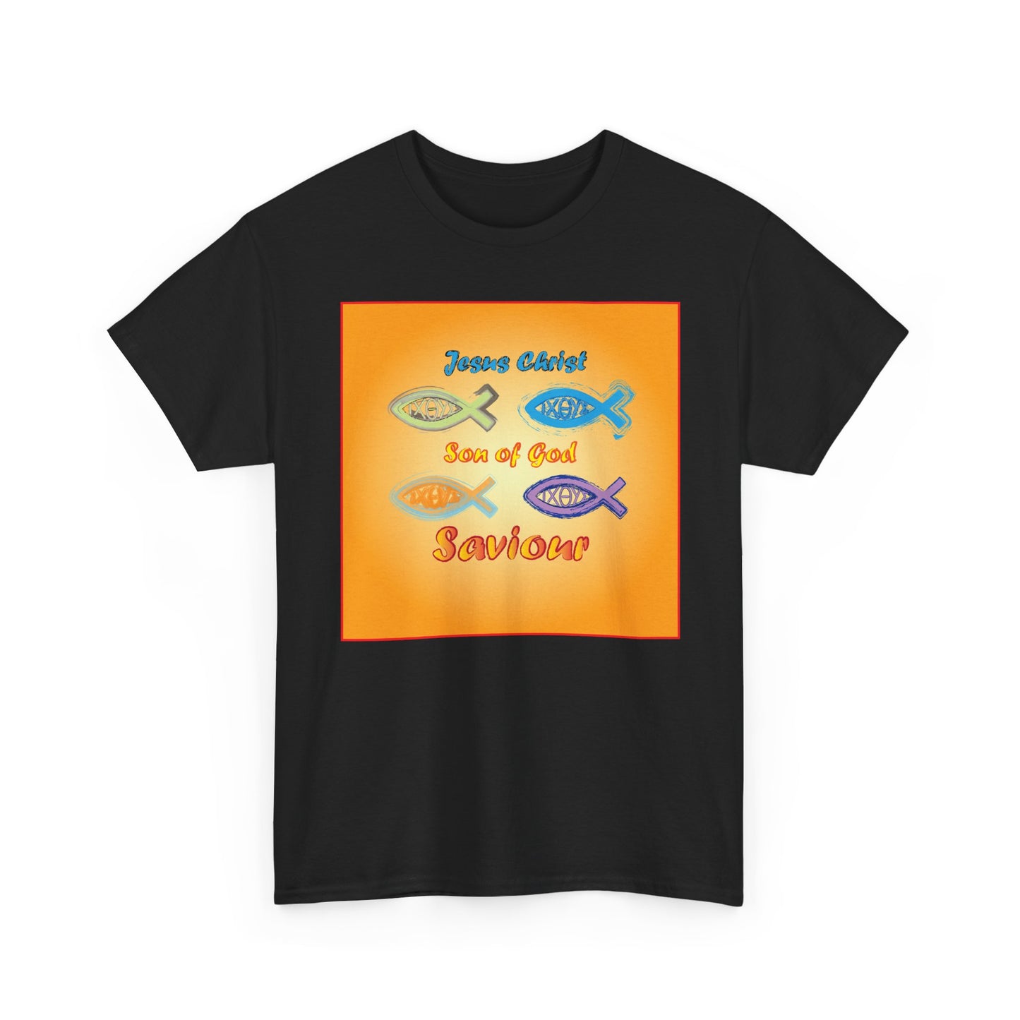 Jesus Christ son of God and fish symbol T-shirt design.
