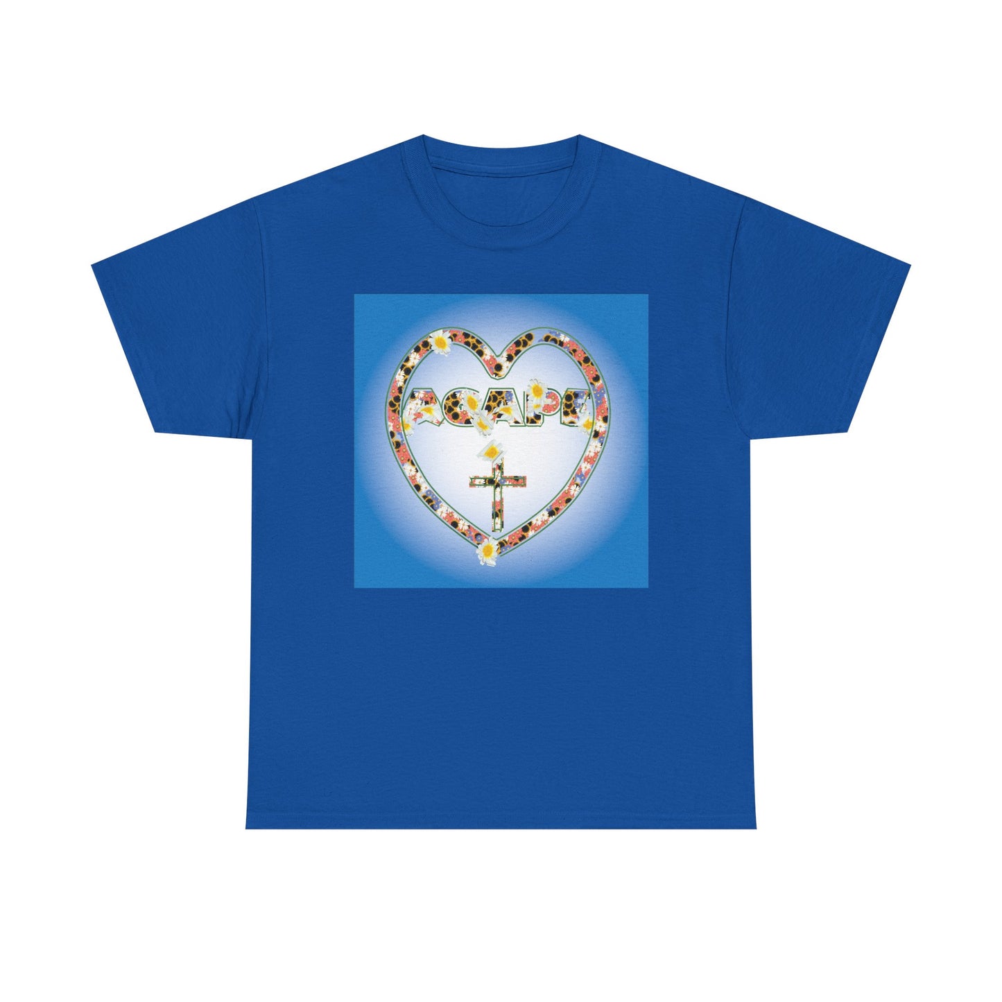 Agape Heart & Cross Floral christian inspired T-shirt design.