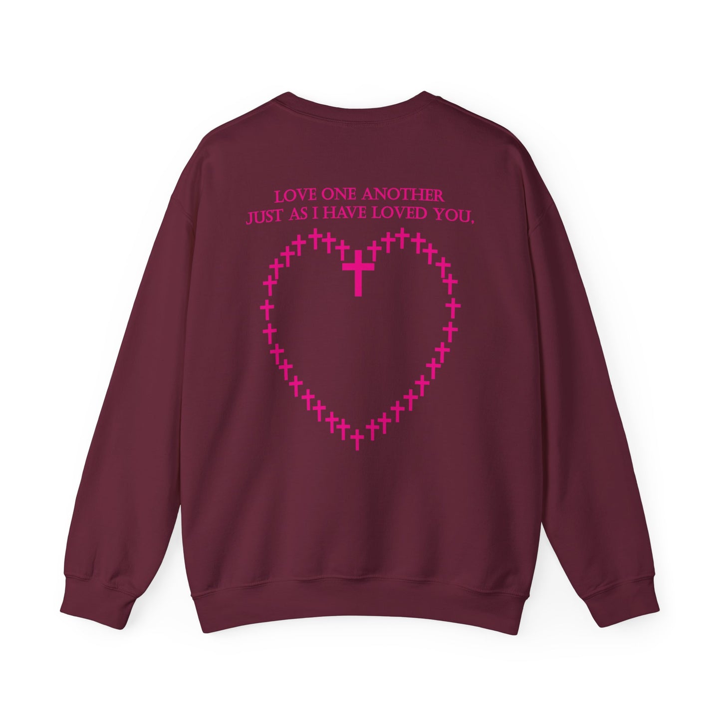 Love one another as I have loved you with heart symbol sweatshirt design.