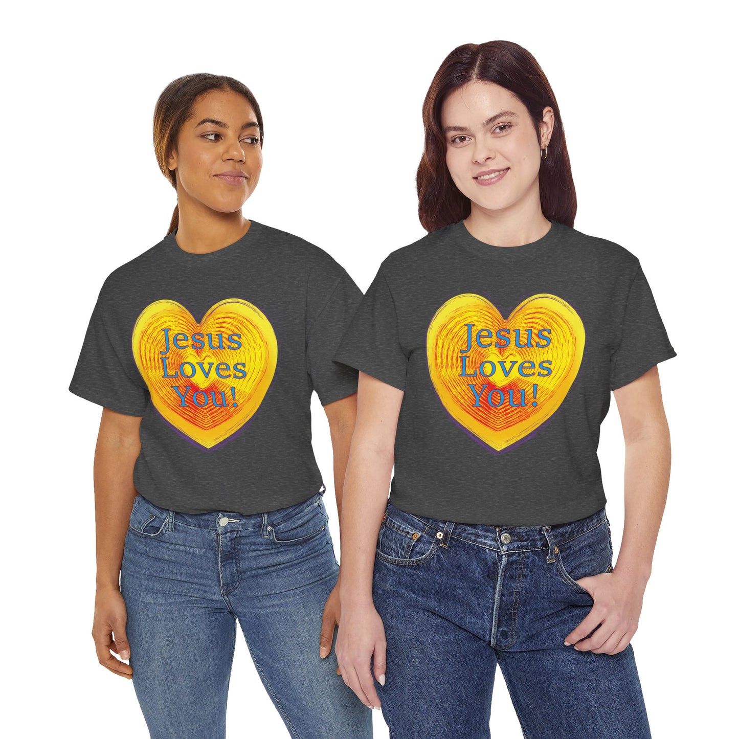 Jesus Loves You with heart Christian inspired T-Shirt design.