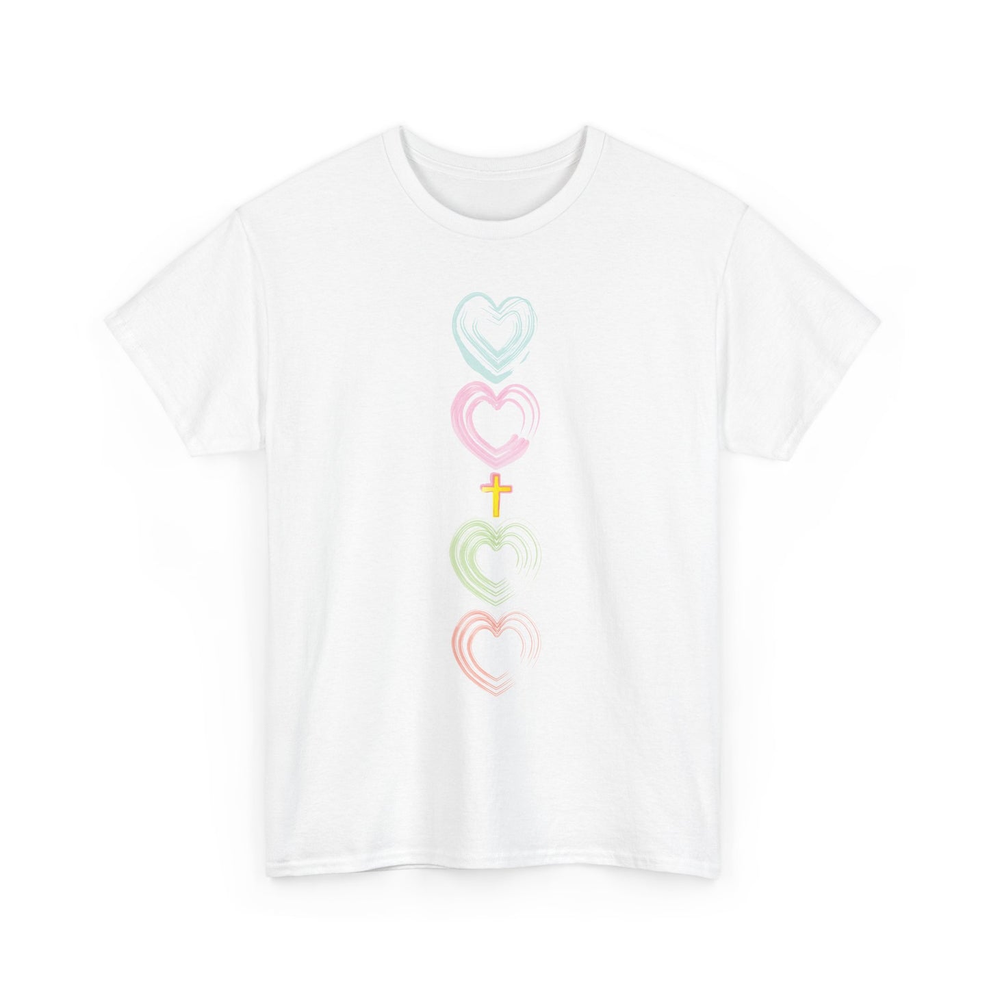 Christian inspired pastel hearts and cross T-shirt