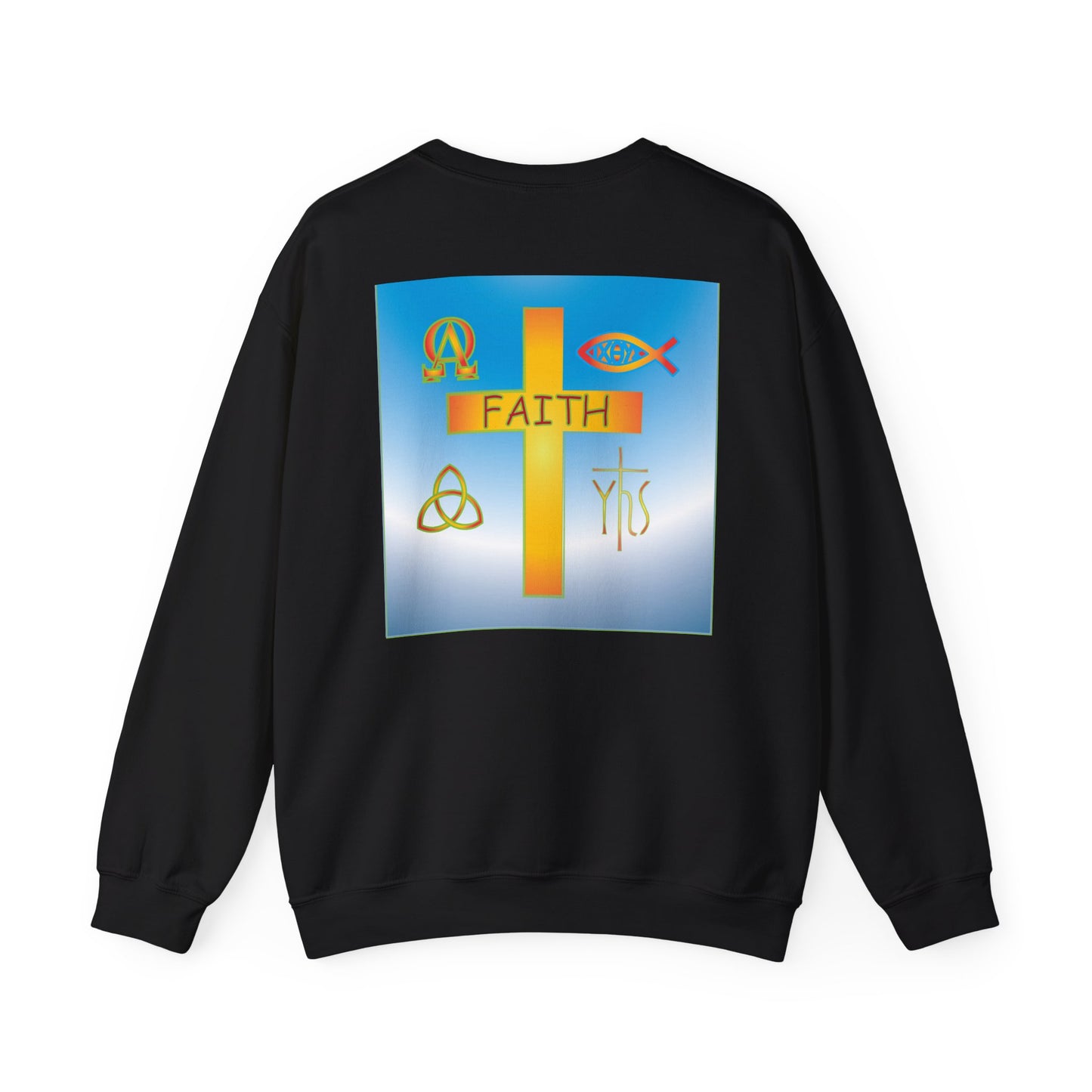 Faith and Cross with christian symbols sweatshirt design.